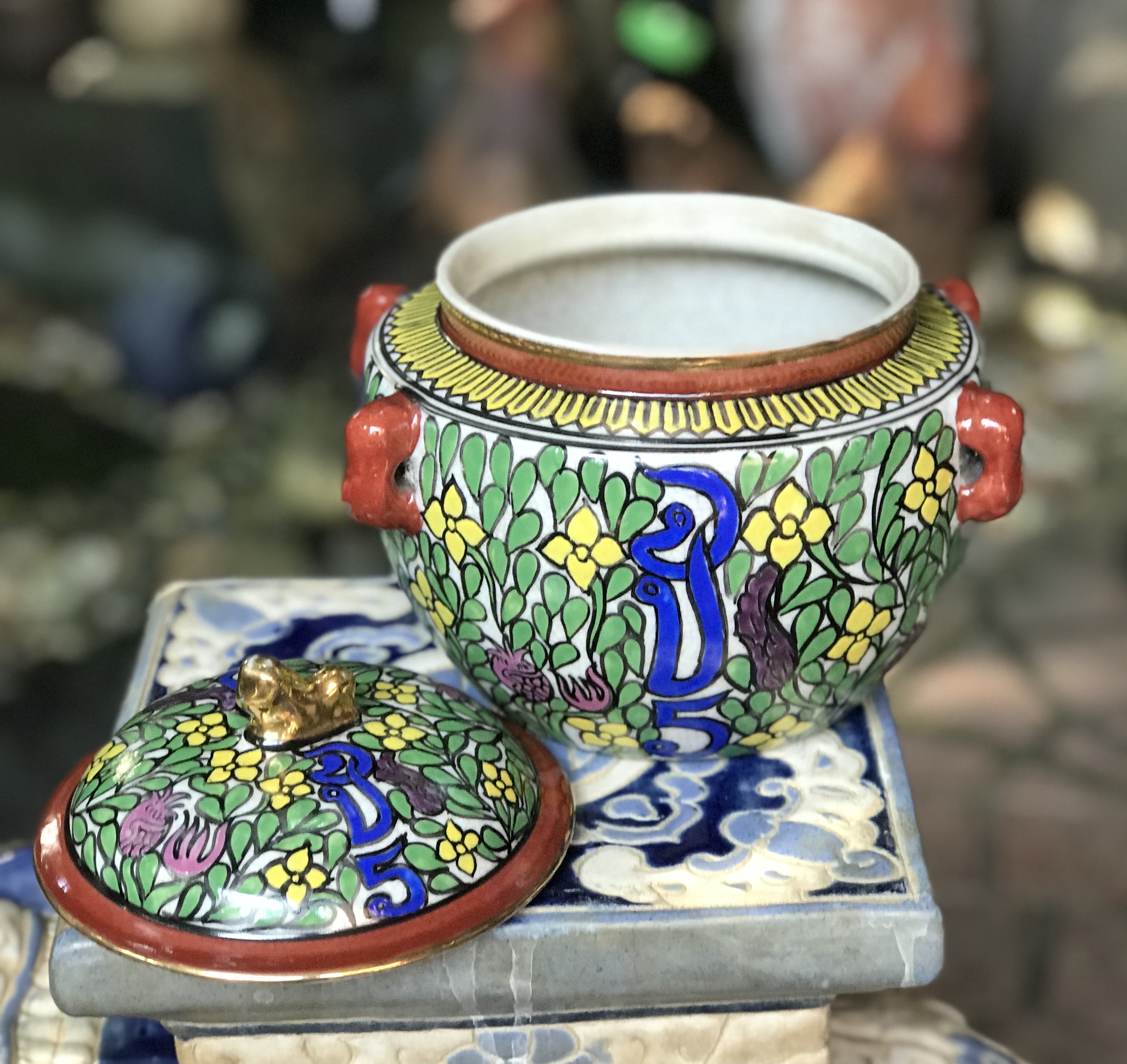 โถสี่หู โถกะปิ เครื่องกระเบื้องวาดมือเขียนสี Hand Painted Ceramic Pot