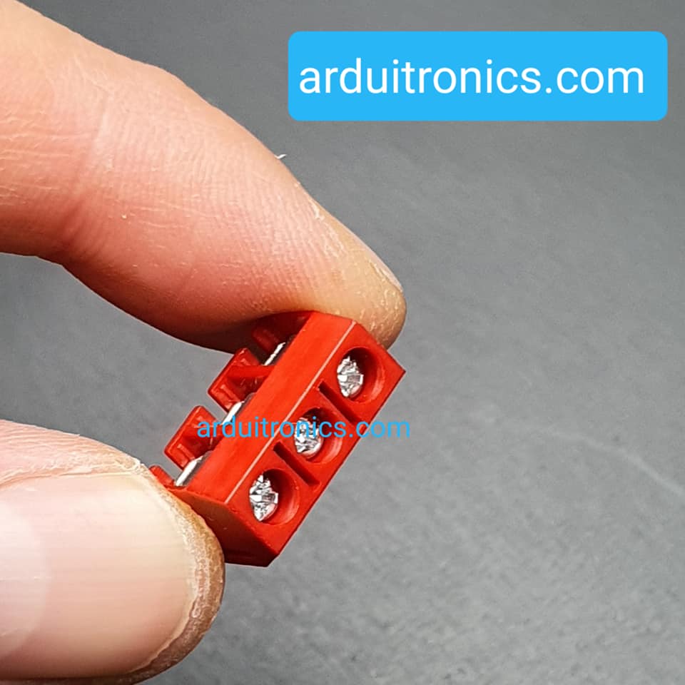 Screw Terminal Block 3 Pin Connector 5mm Pitch (Red) คอนเน็คเตอร์แบบสกรูหมุน 3 ขา สีแดง ระยะห่างระหว่างขา 5 มม. (จำนวน 1 ชิ้น)