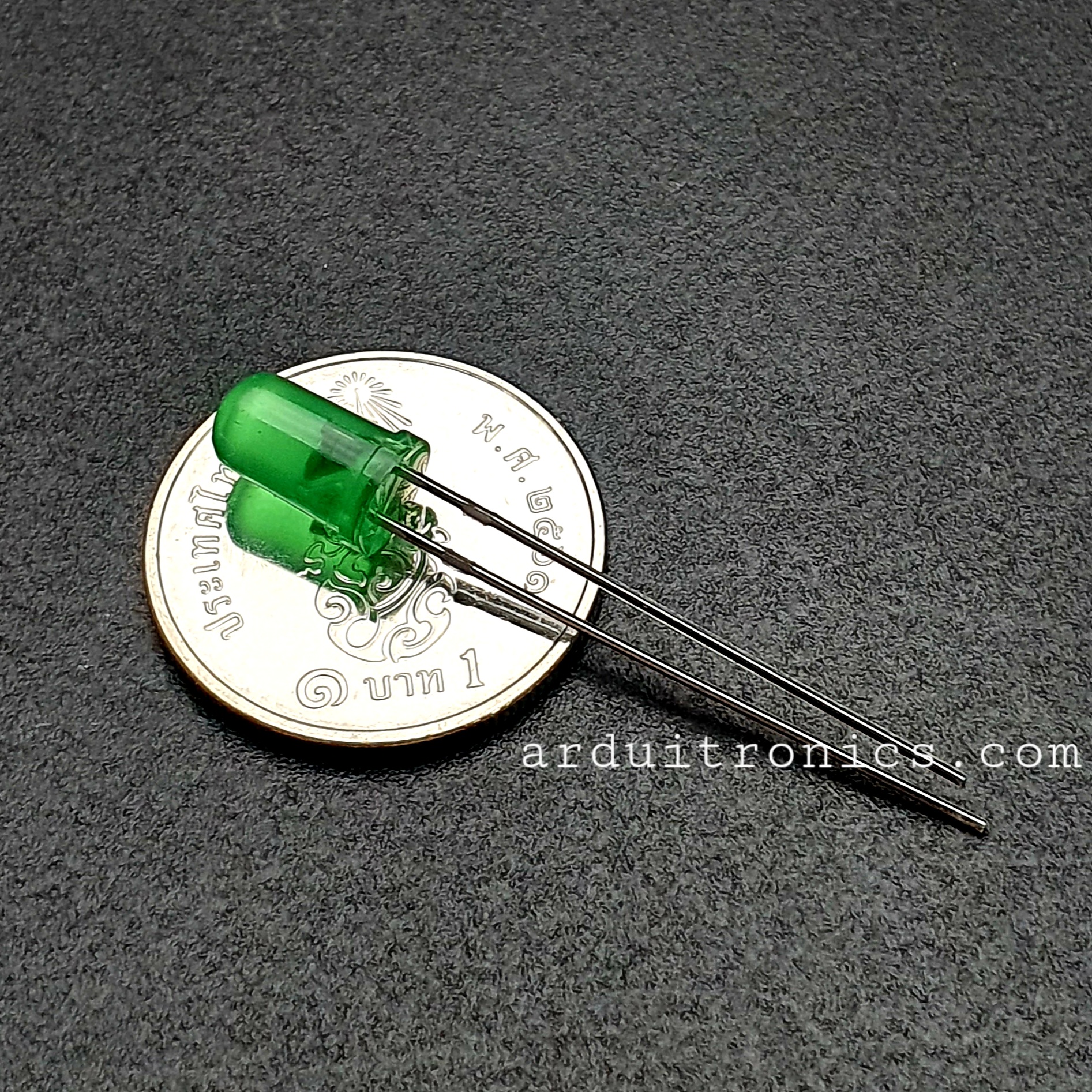 Green - Emerald Green LED 5mm ชุด 10 หลอด ขายาว ขนาด 28mm สีเขียวมรกต