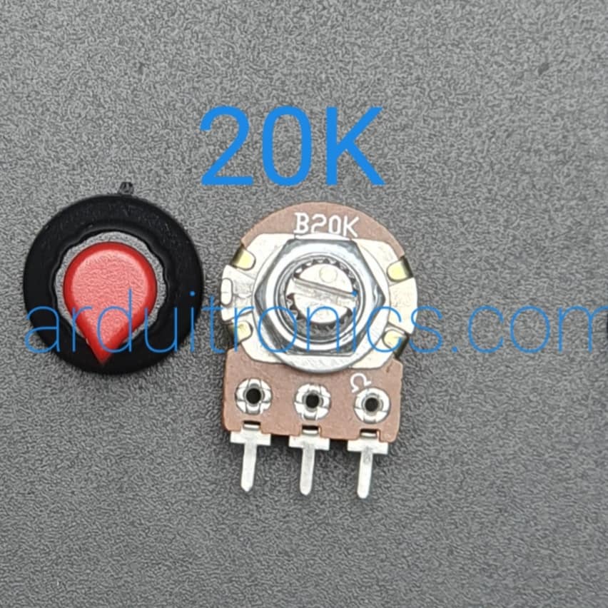 ตัวต้านทานปรับค่าได้พร้อมจุกหมุน 20K Ohm (พร้อมแหวนรอง)