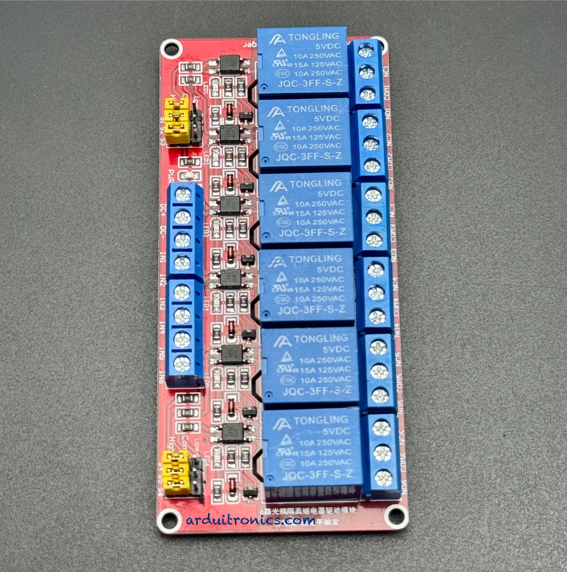 6 Channel Relay Module High/Low Level Trigger (5V) - Red PCB