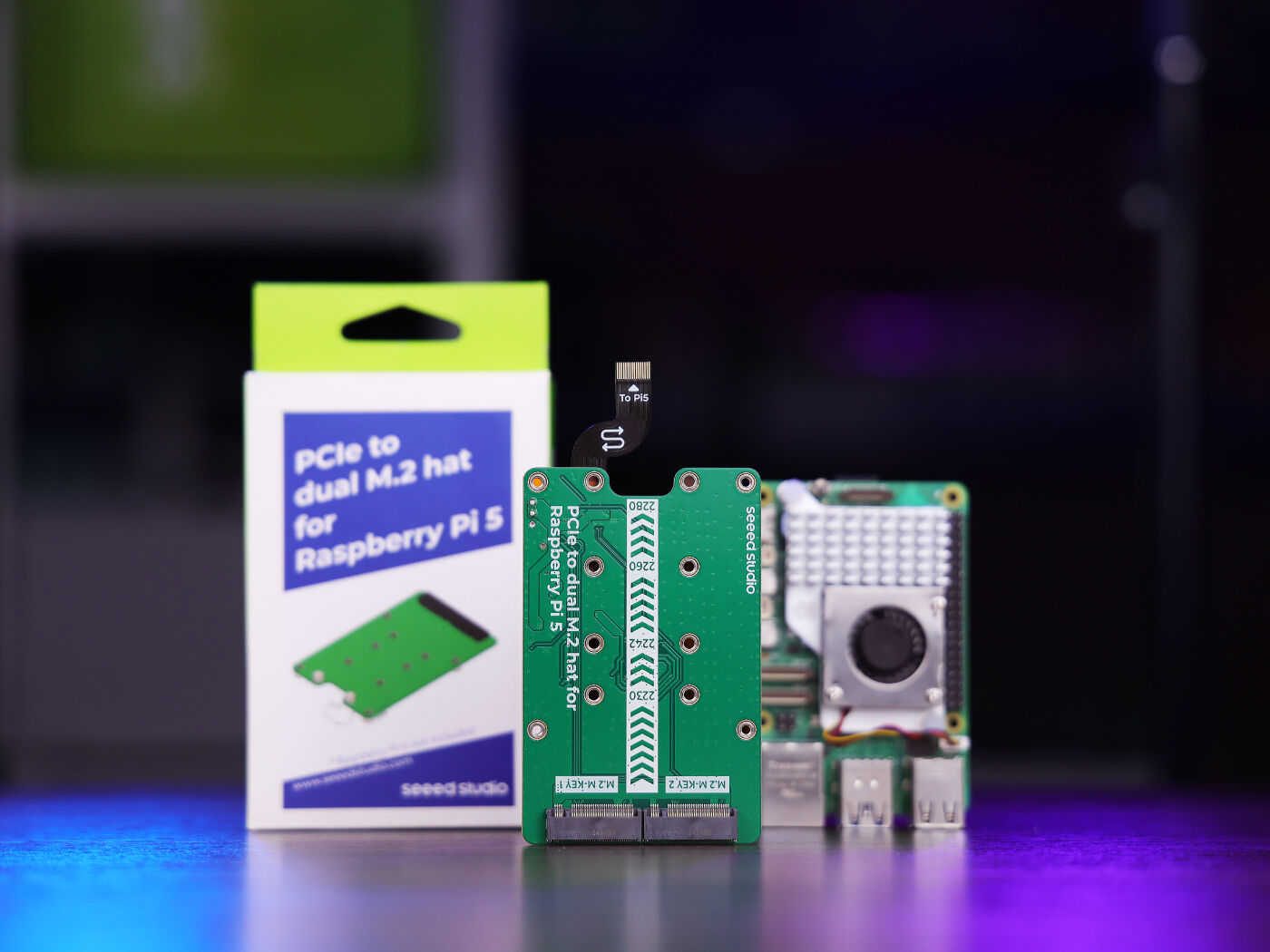 PCIe2.0 to dual M.2 hat for Raspberry Pi 5, Support NVMe SSD, Support Hailo8/8L (แท้จาก SeeedStudio)