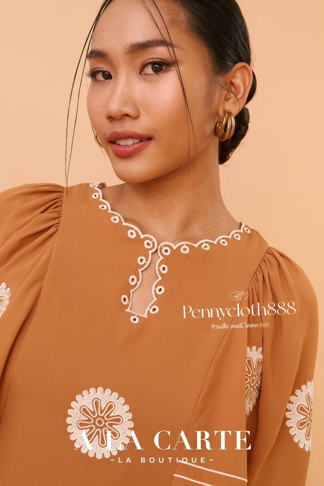 69584 เสื้อ Alacarte จอร์เจียแขนสั้น งานปัก มีซับใน สีกรม สีแดง สีน้ำตาล