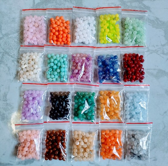20ถุง85 ลูกปัดอะคริลิค รัอยสร้อย คละสี ขนาด6มม