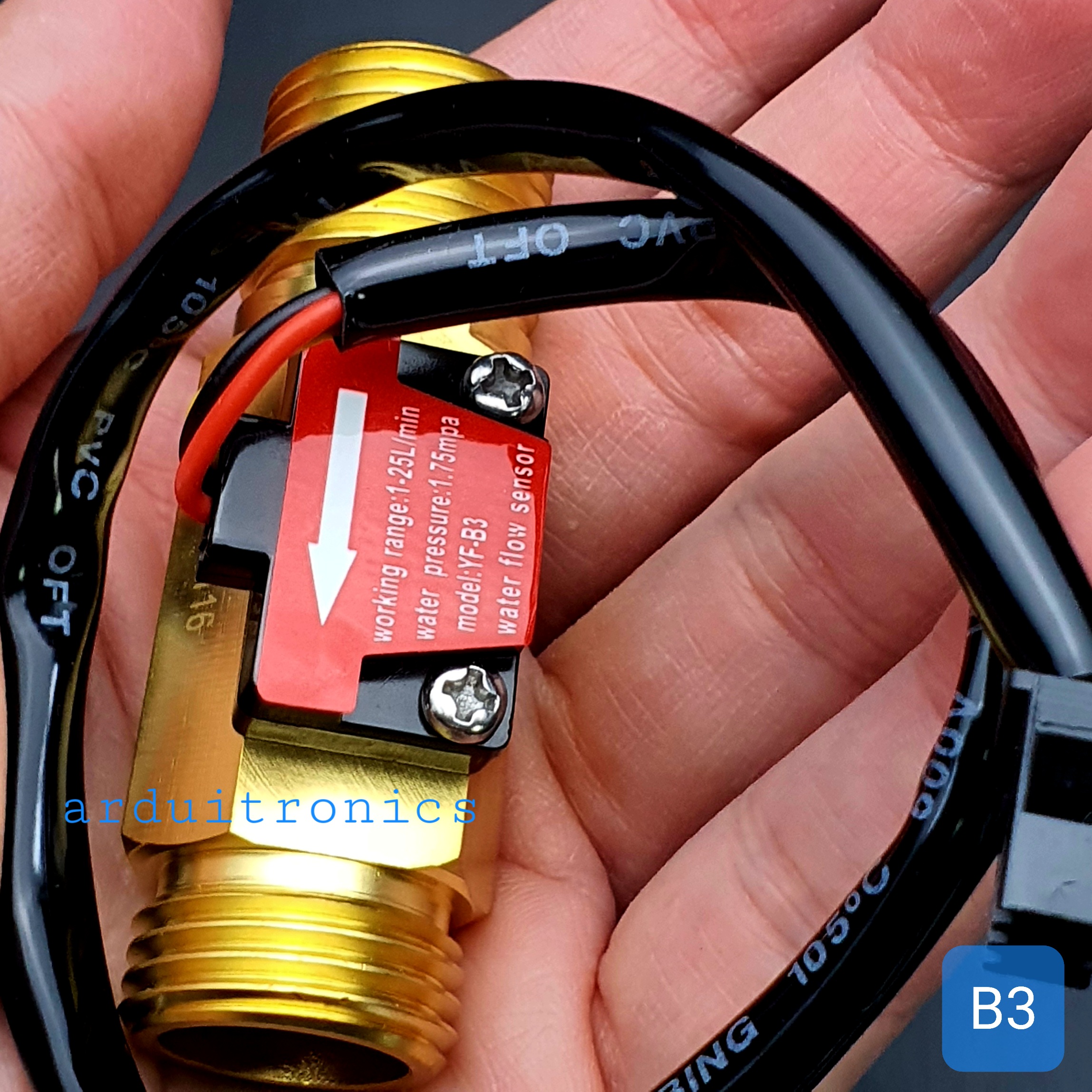 B3 เซ็นเซอร์วัดอัตราการไหลของน้ำ ทองแหลือง 1/2นิ้ว 4หุน Water Flow sensor 1-25L/min Size 60 mm