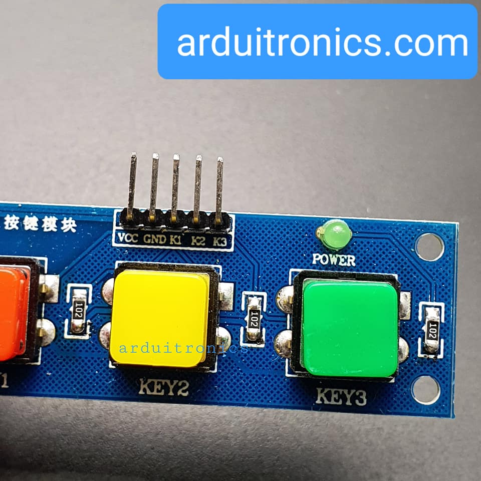 โมดูลสวิตช์กดติด/ปล่อยดับ 4 ปุ่ม 4 สี + LED สำหรับ Arduino (ปุ่มสี่เหลี่ยม)