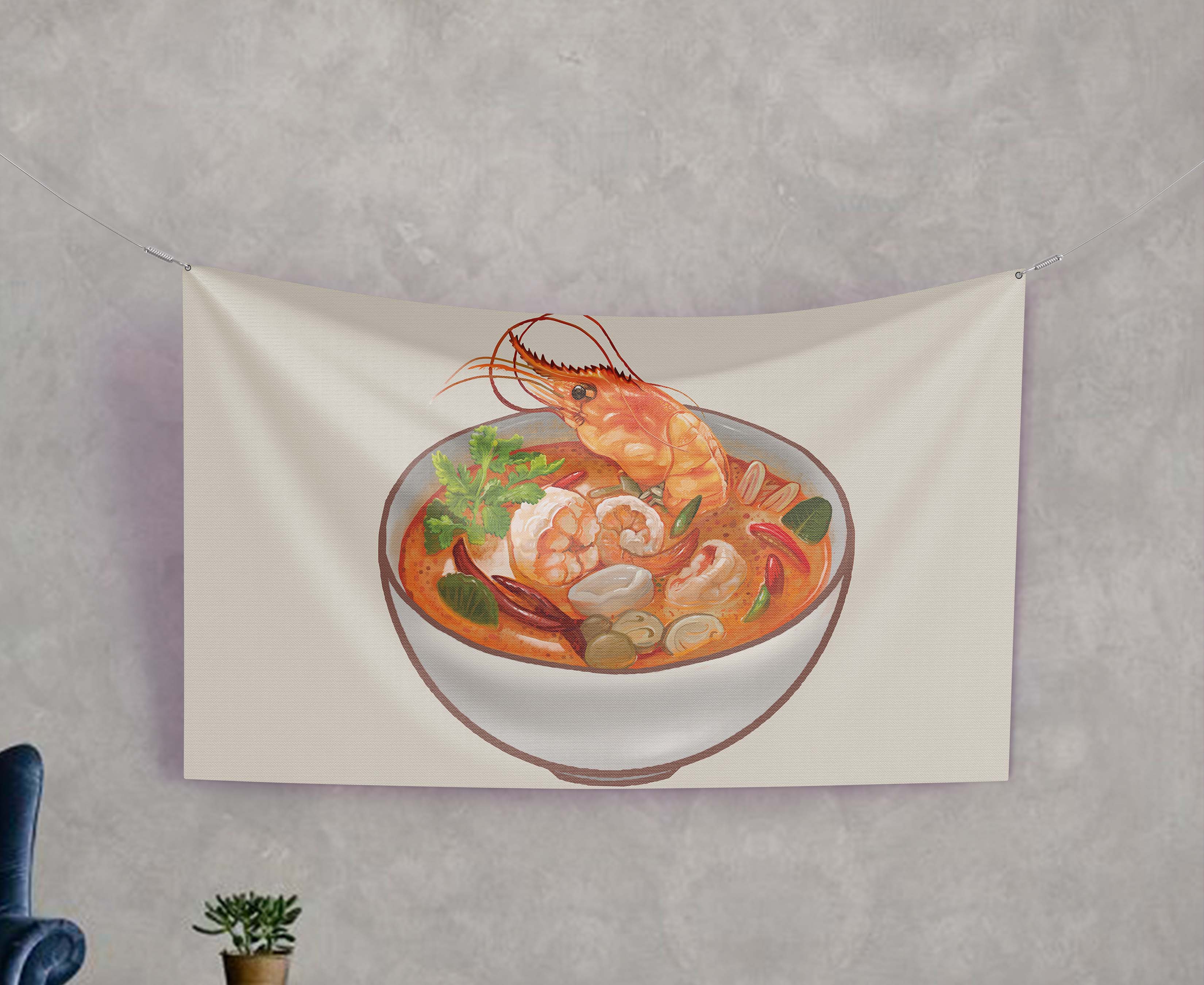 ป้ายผ้า ต้มยำกุ้ง (มีของแถม) ผ้าพิมพ์ลาย ทนแดด ทนฝน แบรนด์ไทย รับประกัน