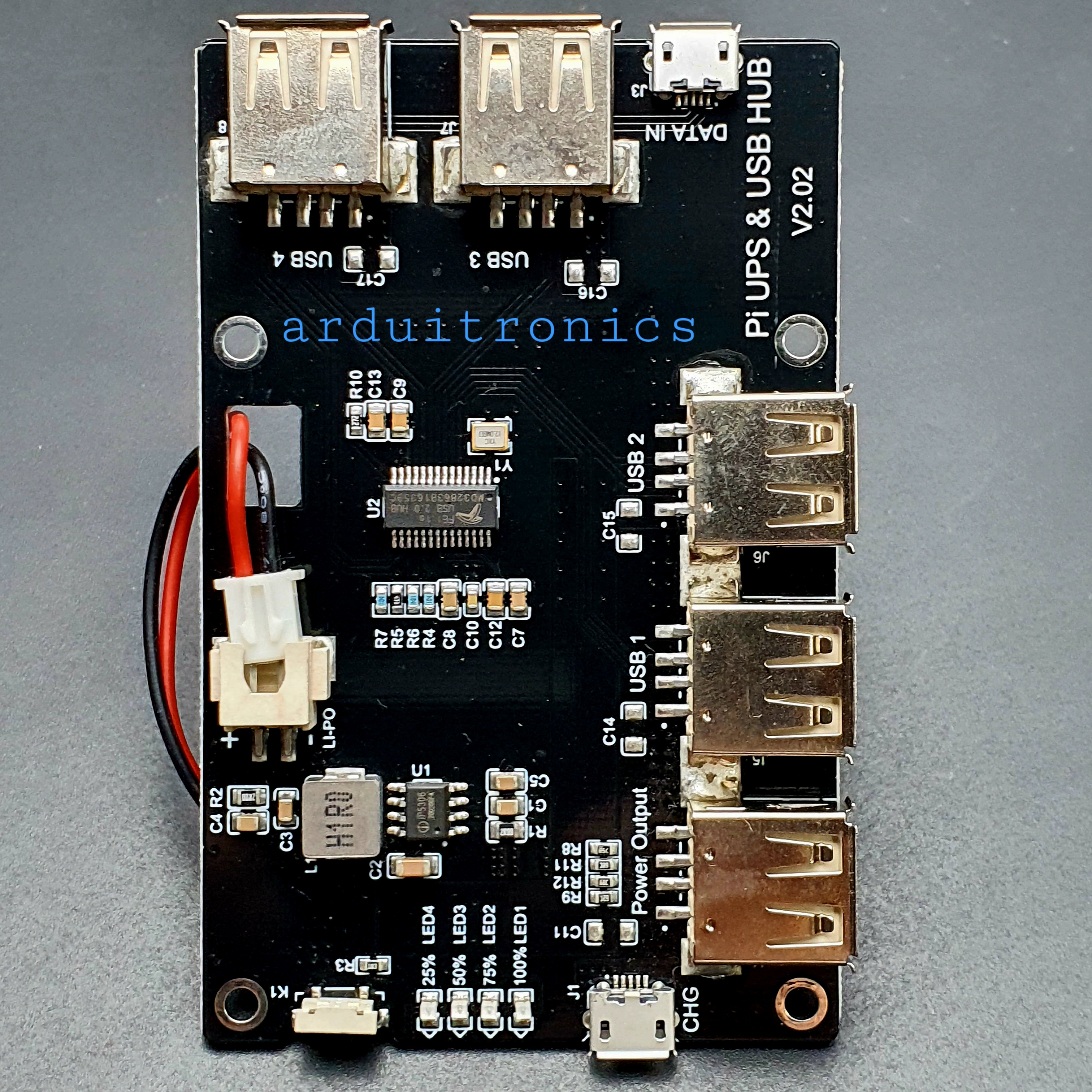 Raspberry Pi UPS 4B 2B 3B Development Board Lithium Battery Expansion Board 5USB Hub Module Power Bank - Black PCB