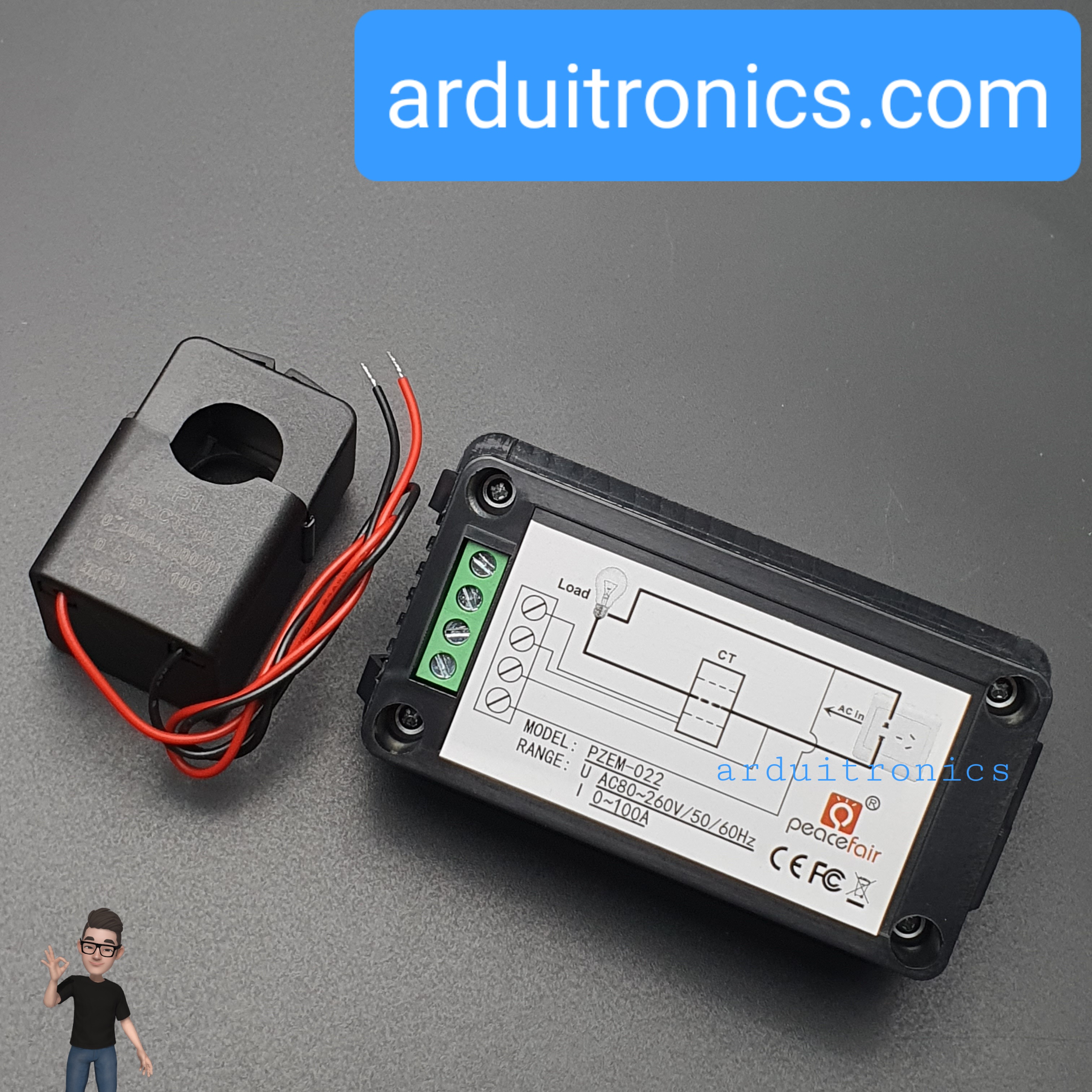 PZEM-022 100A AC Digital Power Meter มิเตอร์วัดการใช้พลังงาน + with open/close Current Transformer (CT)