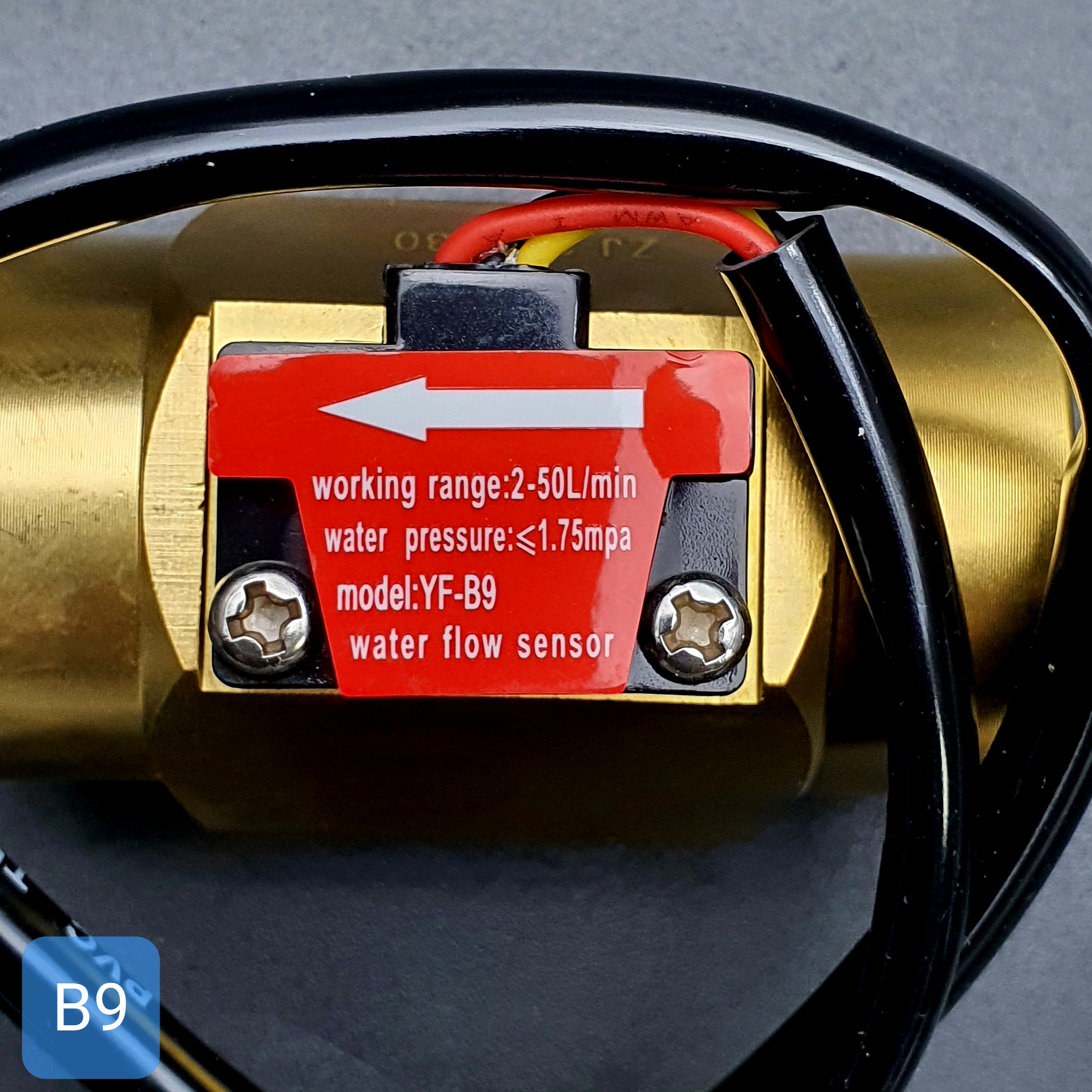 B9 เซ็นเซอร์วัดอัตราการไหลของน้ำ ทองแหลือง 3/4นิ้ว 6หุน Water Flow sensor 2-50L/min Size 58 mm