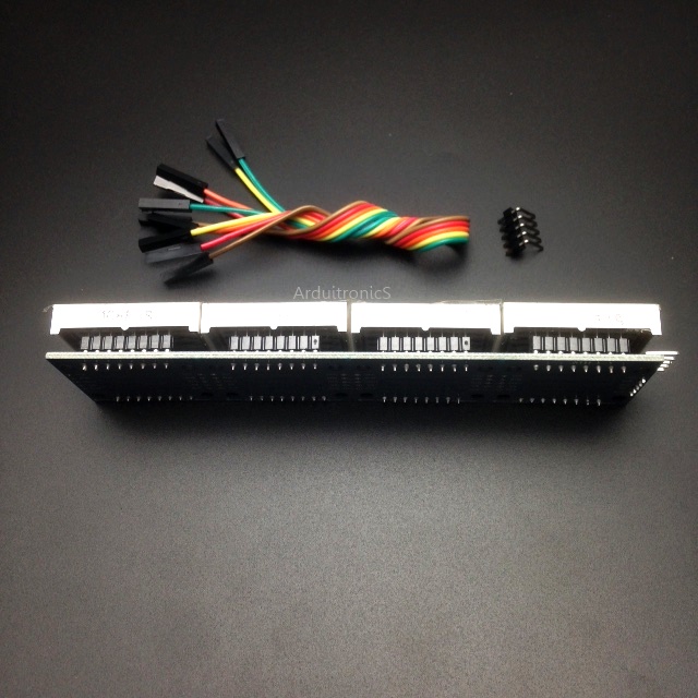 Red LED Matrix Driver MAX7219 IC Driver Module + LED Dot Matrix 8x8 ขนาด 32mm x 32mm 4 ชุด พร้อมสายไฟ