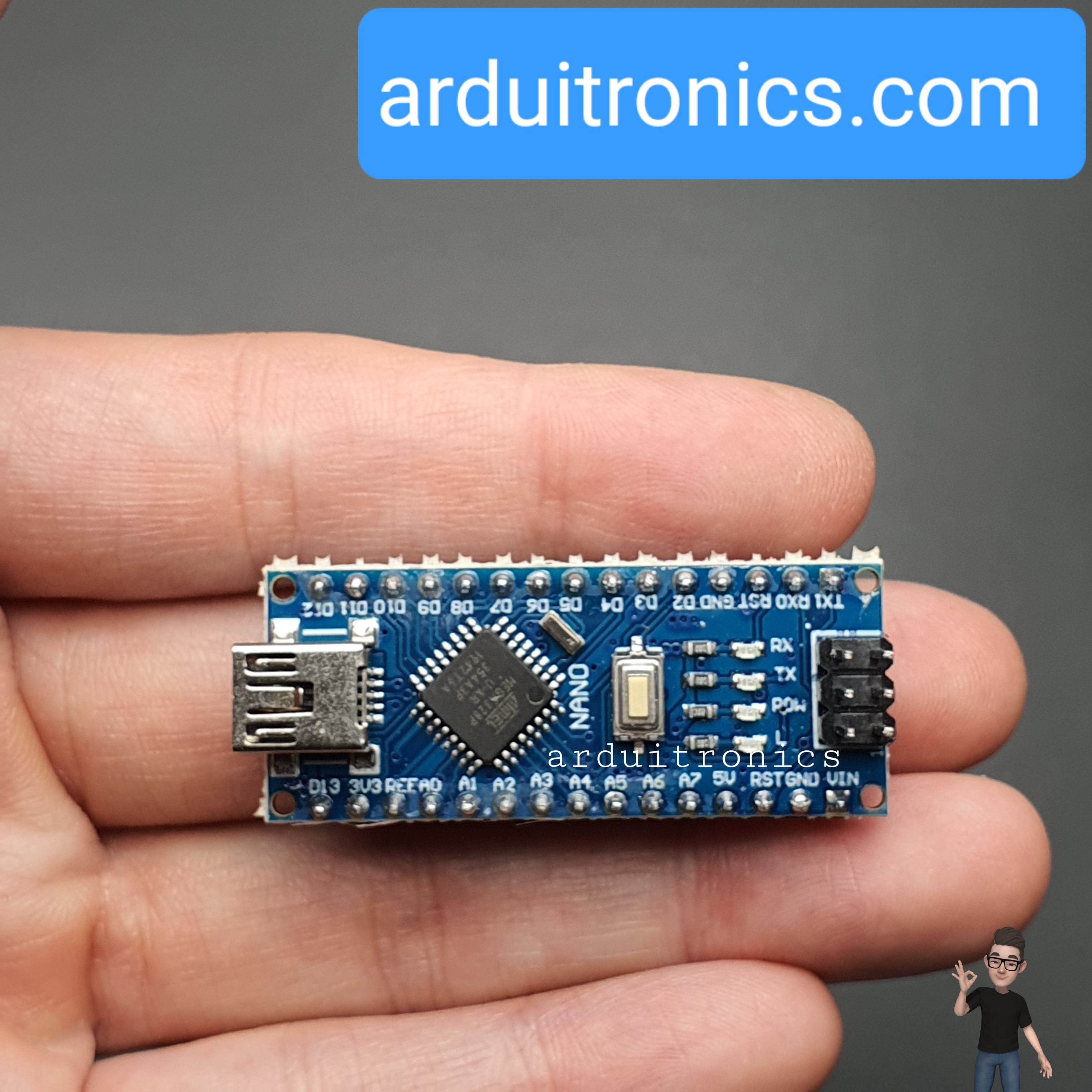 Nano V3 ATMega328P CH340G (mini USB) บัคกรีแล้ว + แถมสาย mini USB