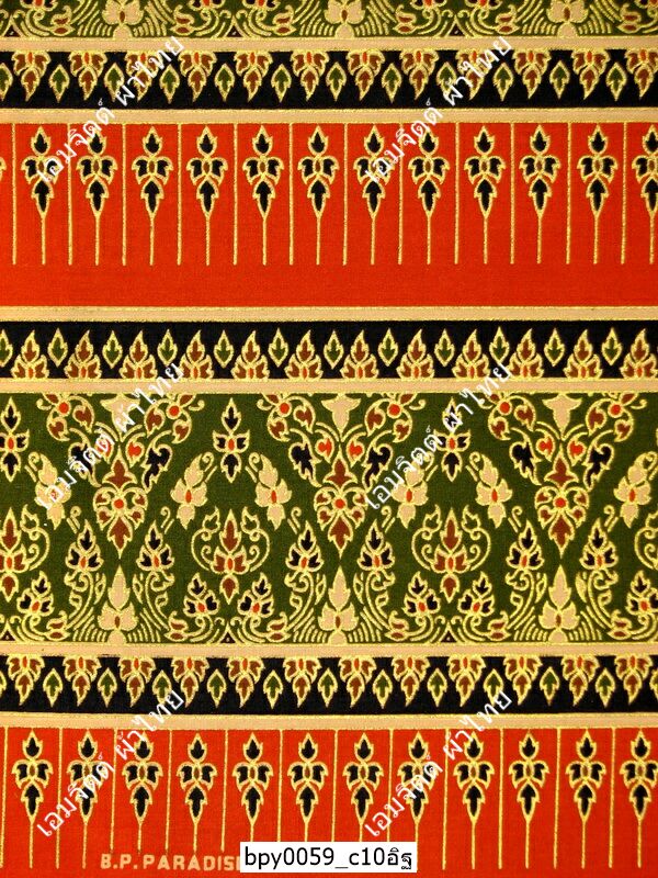 [bpy0059] ผ้าพิมพ์ทอง 1.8เมตร ลายไทย เชิง5ตอน คอตต้อน 100%