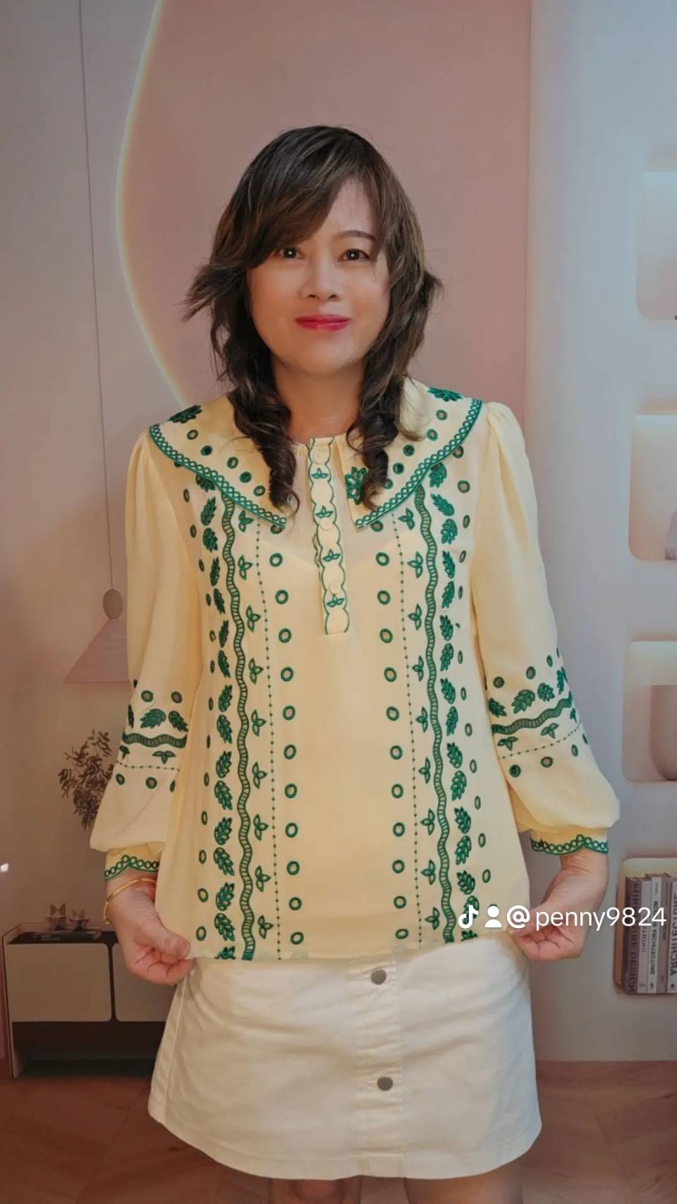 69689 เสื้อ A La Carte ชีฟองคอปก งานปักฉลุขึ้นใหม่ มีกระดุมหน้า 3 เม็ด มีซับใน by PENNY CLOTH 888