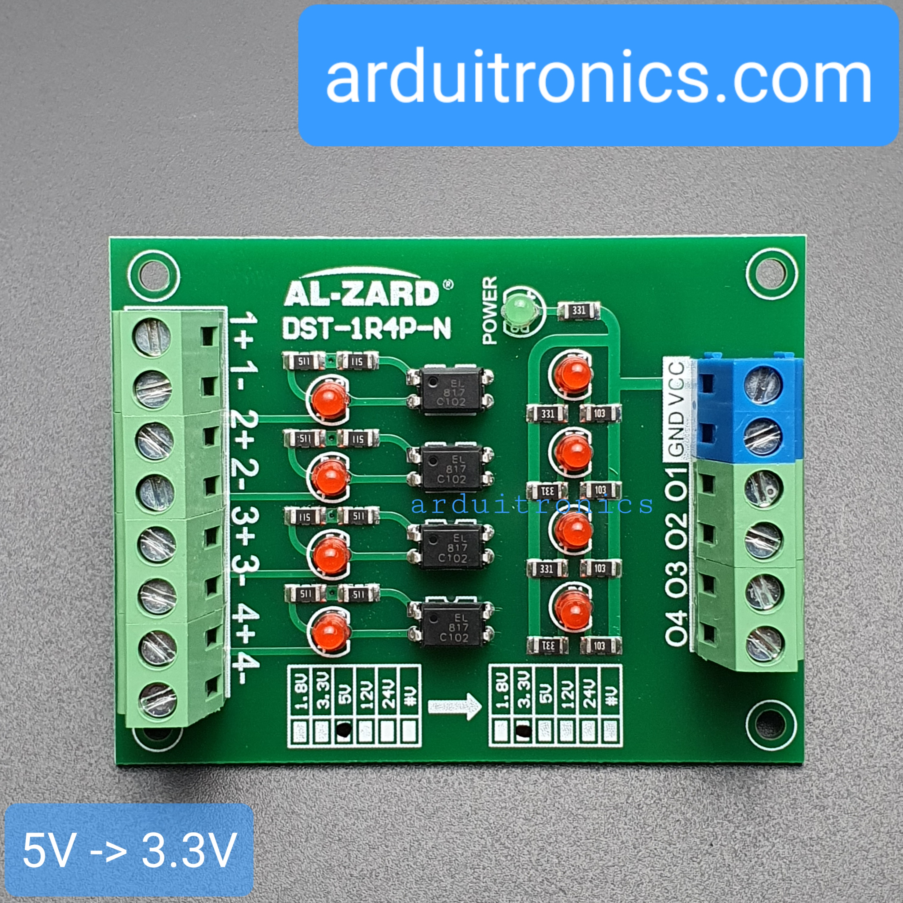 5V to 3.3V 4 Channel 5V - 3.3V Optocoupler Isolation Module PLC Signal Level Voltage Conversion Board