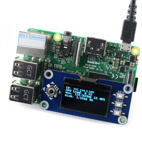 128x64, 1.3inch OLED display HAT for Raspberry Pi - Blue (แท้จาก Waveshare)