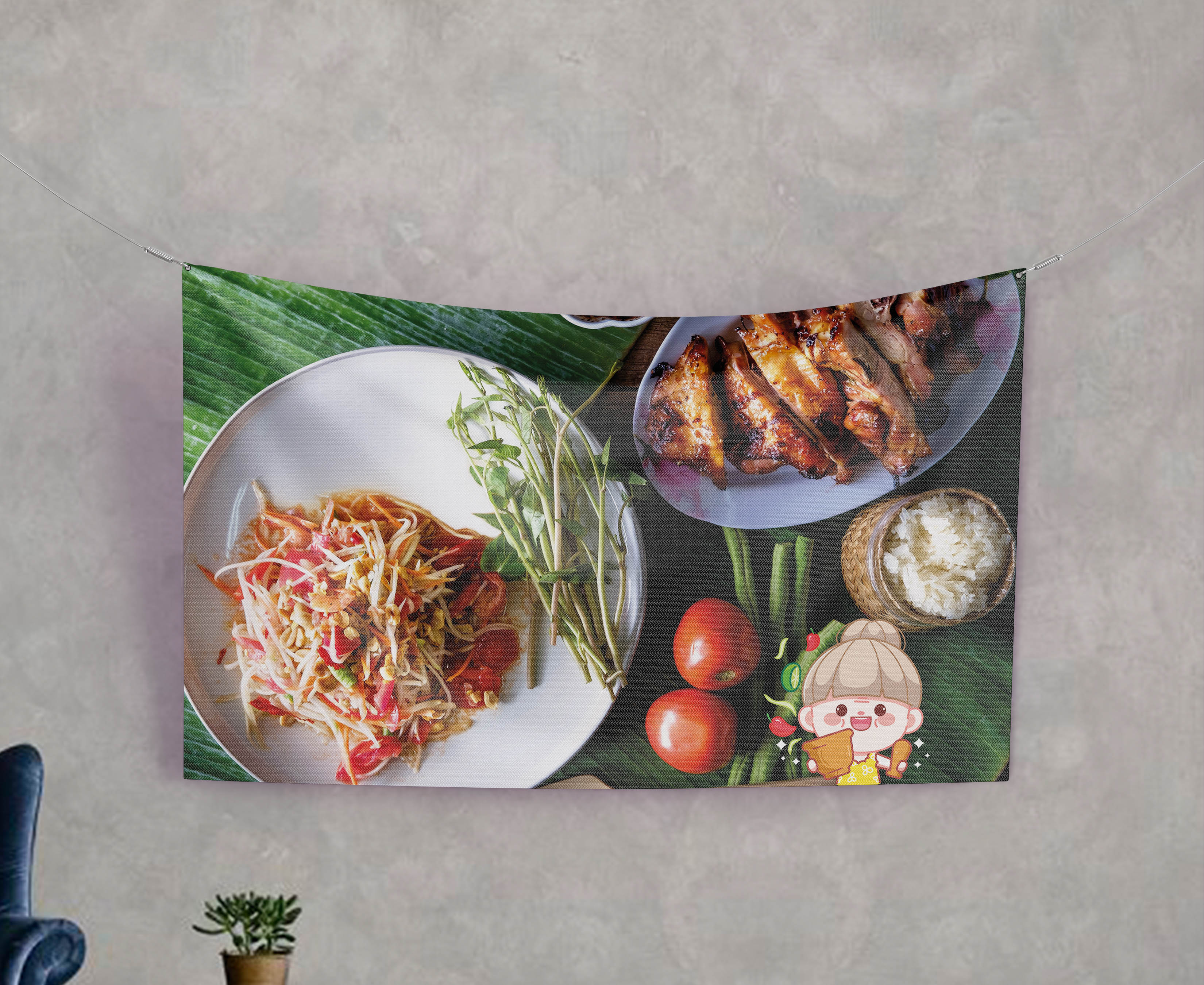 ป้ายผ้า ส้มตำไก่ย่าง (มีของแถม) ผ้าพิมพ์ลาย ทนแดด ทนฝน แบรนด์ไทย รับประกัน