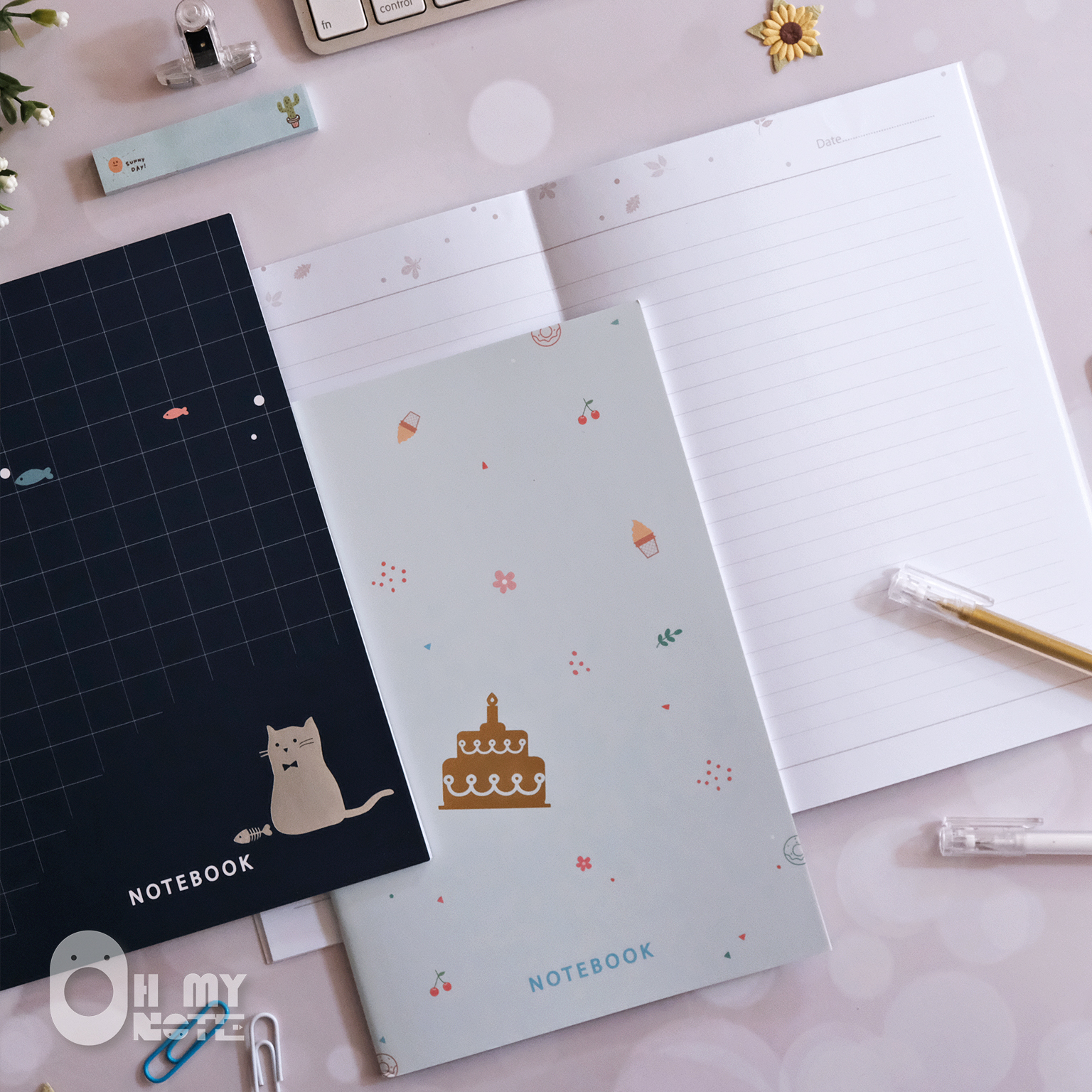 Ohmynote สมุดโน้ตวิบวับ ขนาด A5 ปั๊มฟอยล์ ดูหรูหรา หนา 32 หน้า เย็บลวด