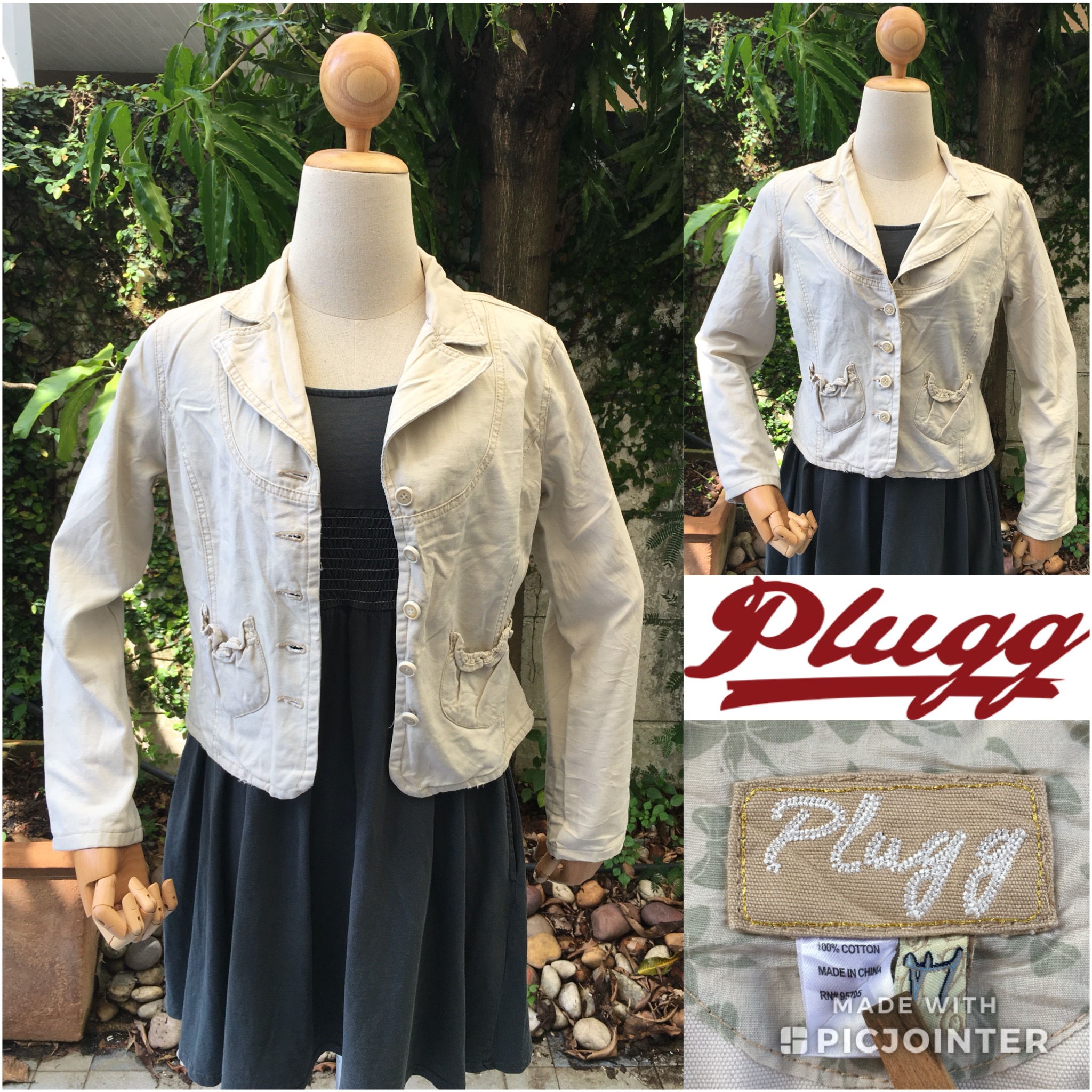 2sis1bro แบรนด์แท้ Plugg แจ็คเก็ต สีครีม แขนยาว มือสอง พร้อมส่ง sz M