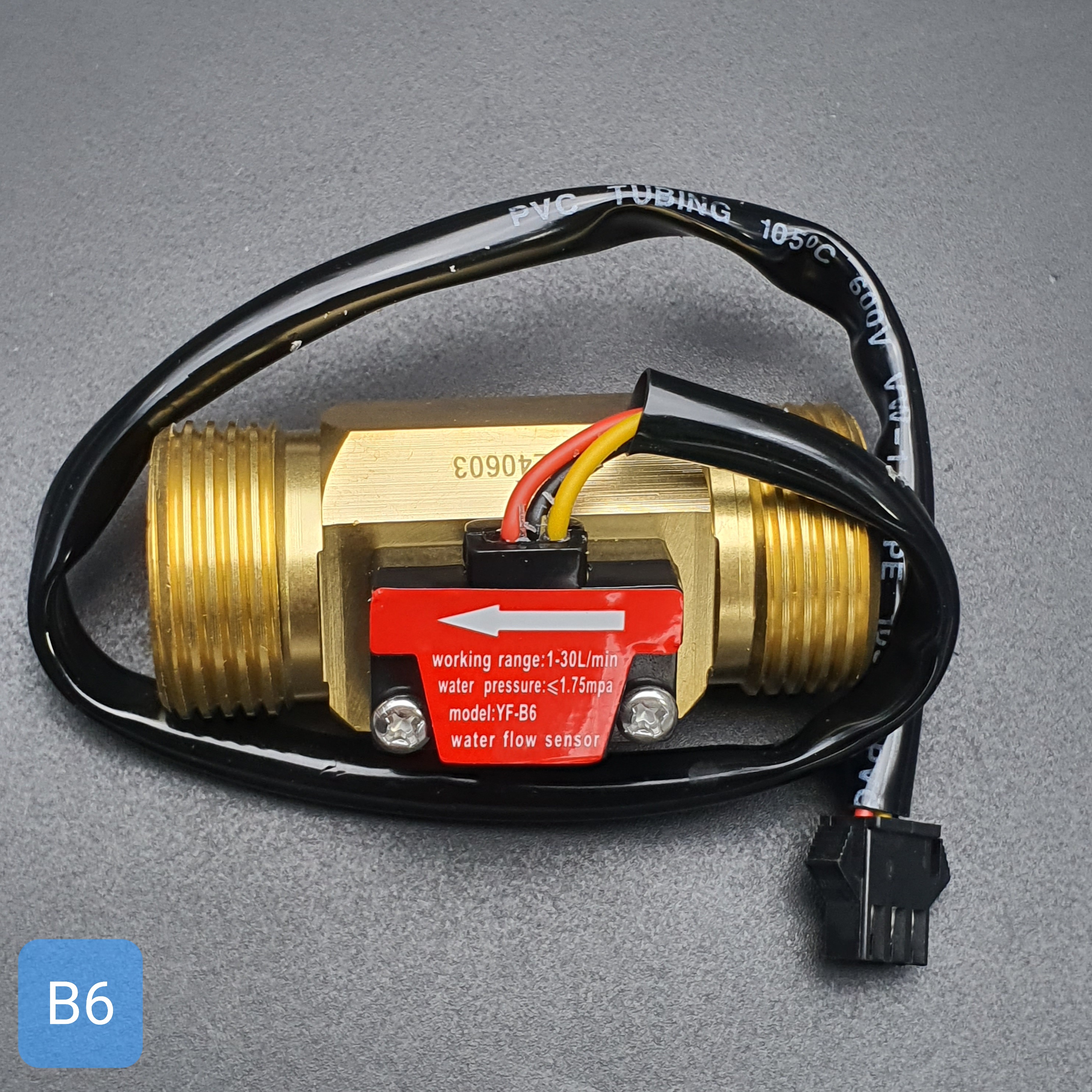 B6 เซ็นเซอร์วัดอัตราการไหลของน้ำ ทองแหลือง 3/4นิ้ว 6หุน Water Flow sensor 1-30L/min Size 60 mm
