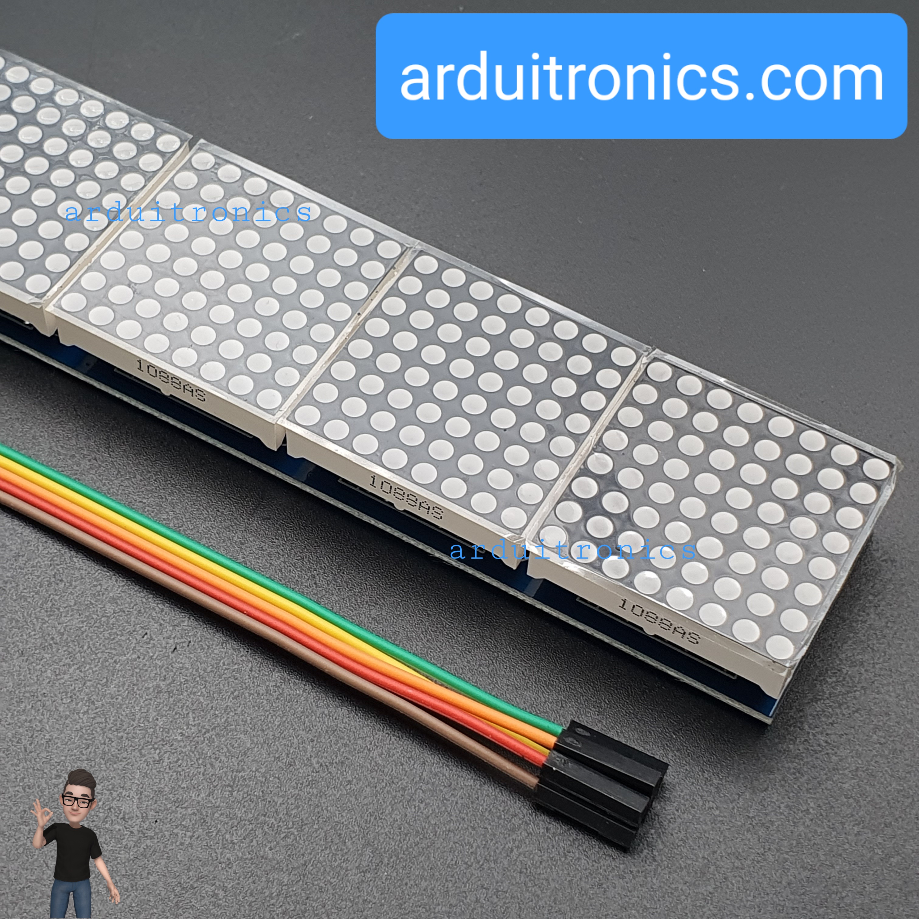 [สีแดง] LED Matrix Driver MAX7219 IC Driver Module + LED Dot Matrix 8x8 ขนาด 32mm x 32mm 8 ชุด (1 x 8)