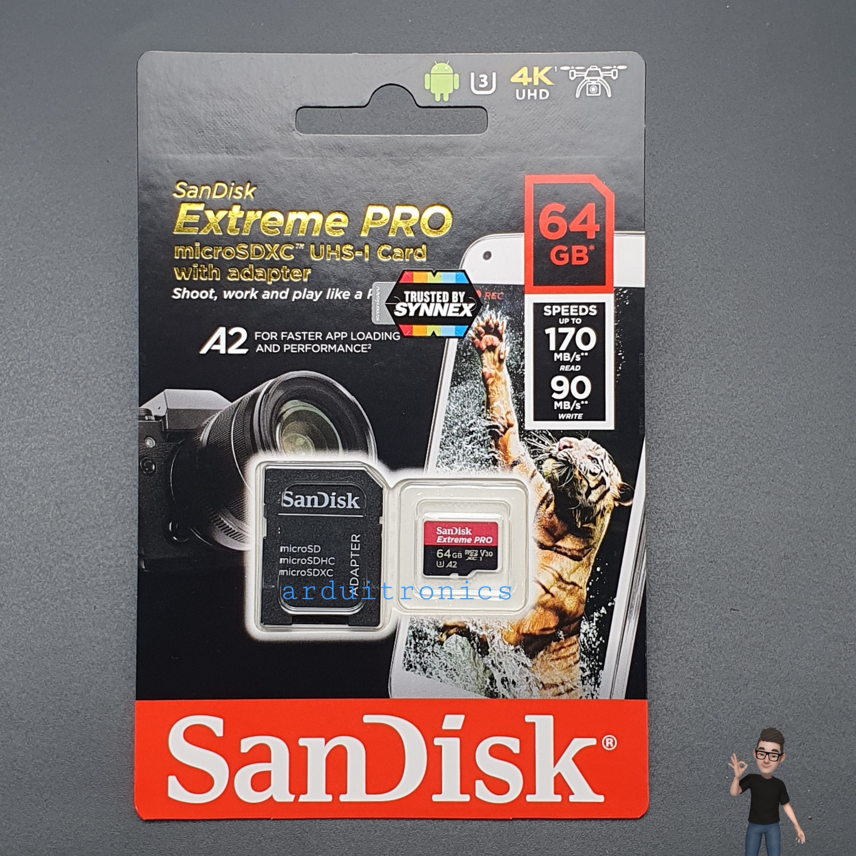 SanDisk Extream Pro 64GB microSDXC UHS-I with adapter (speed upto 170MB/s read 90MB/s)