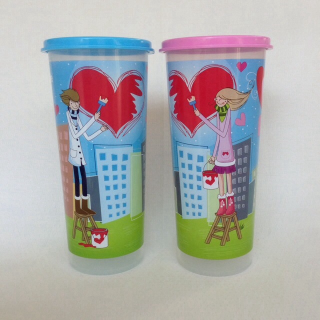 Tupperware แก้วพร้อมฝา love in the cityจุ 470ml 2ใบ