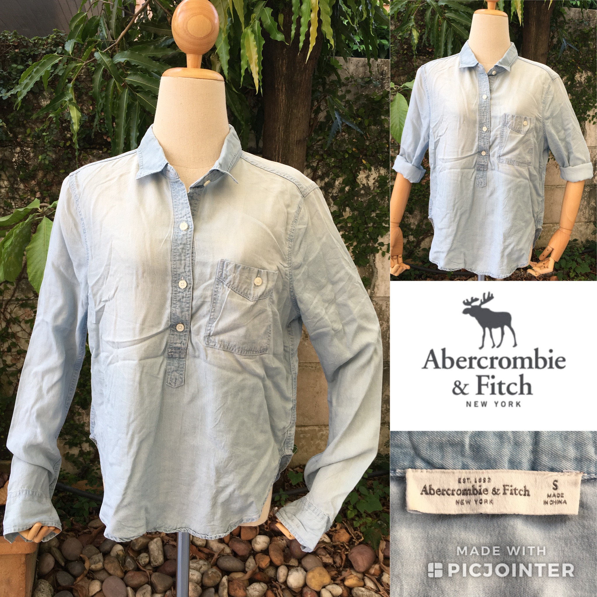 2sis1bro แบรนด์แท้ Abercrombie & Fitch เสื้อเชิ้ต เสื้อยีนส์ มือสอง พร้อมส่ง sz S