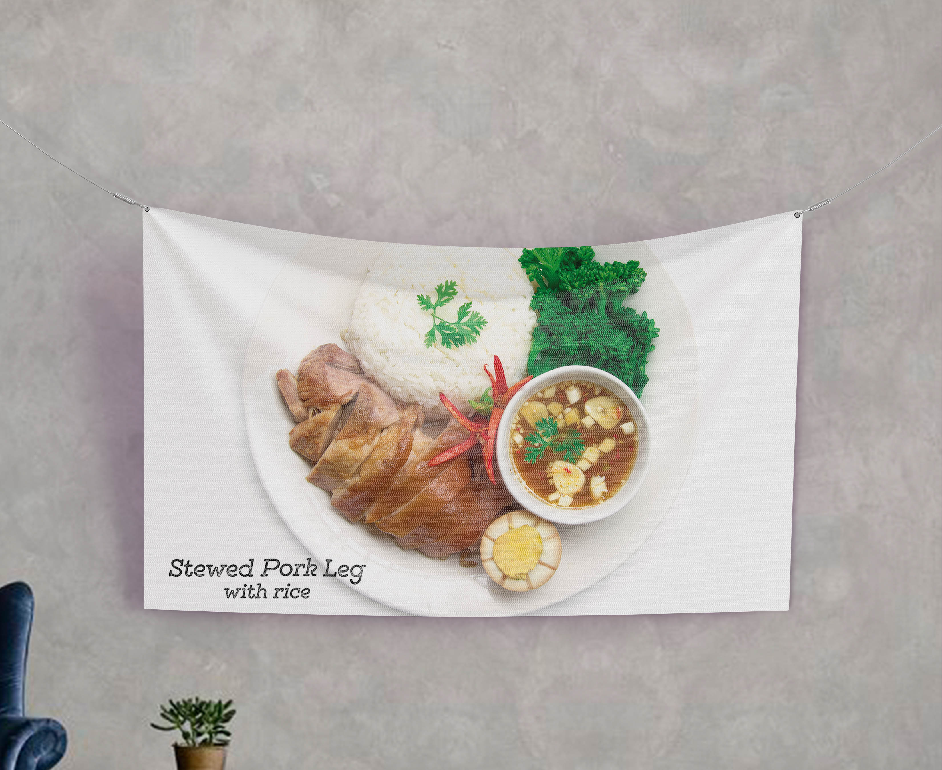 ป้ายผ้า ข้าวขาหมู (มีของแถม) ผ้าพิมพ์ลาย ทนแดด ทนฝน แบรนด์ไทย รับประกัน