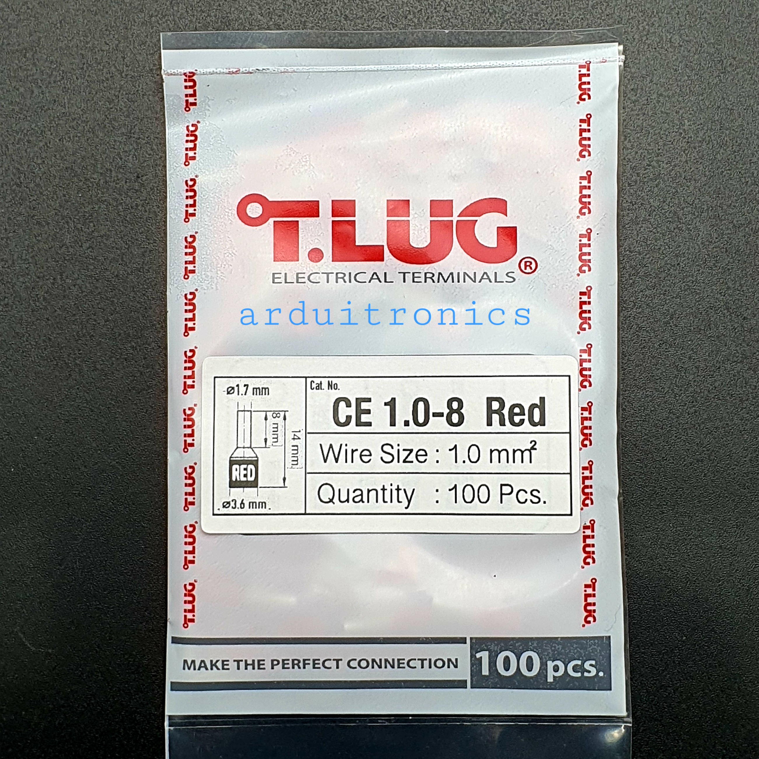 ข้อต่อย้ำปลายสาย แบบเดี่ยวหุ้ม สีแดง T.LUG: Cord-End Sleeves CE 1.0-8 (ถุงละ 100 ชิ้น)