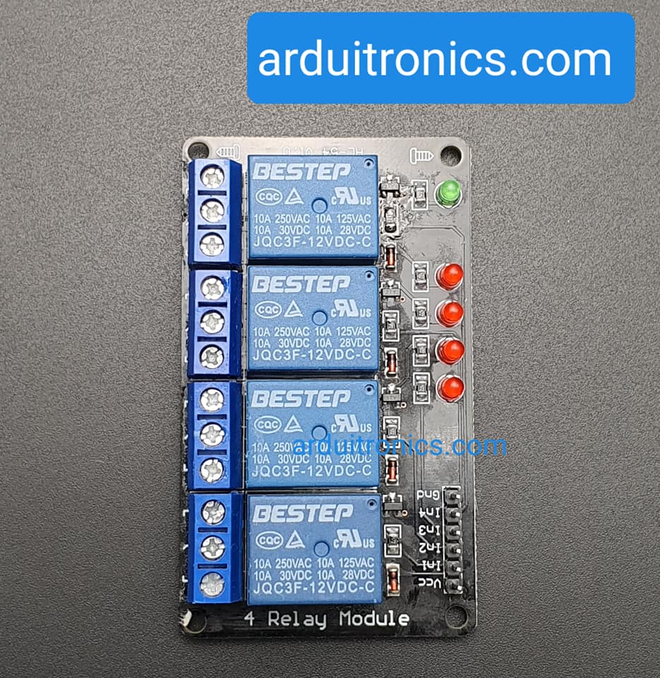 12V 4 Channel Relay Low-Level Trigger Relay Module (with LED - PCB สีดำ มีช่องสกรูให้ยึด)