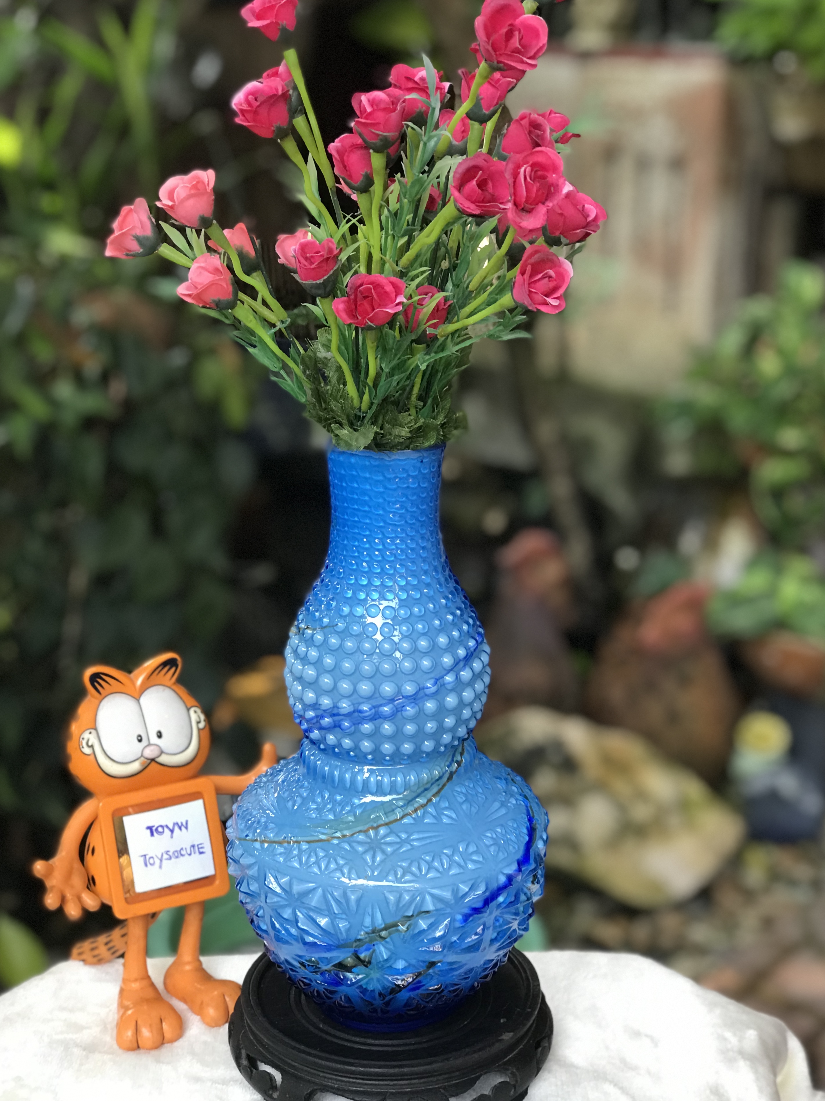 Antique Vase แจกันแก้วเป่าโบราณ ทรงน้ำเต้า ลวดลายนูน สำหรับจัดดอกไม้ ตั้งโชว์ ปรับฮวงจุ้ยบ้าน โต๊ะทำงาน