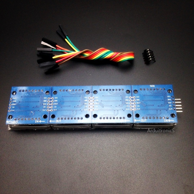 Red LED Matrix Driver MAX7219 IC Driver Module + LED Dot Matrix 8x8 ขนาด 32mm x 32mm 4 ชุด พร้อมสายไฟ