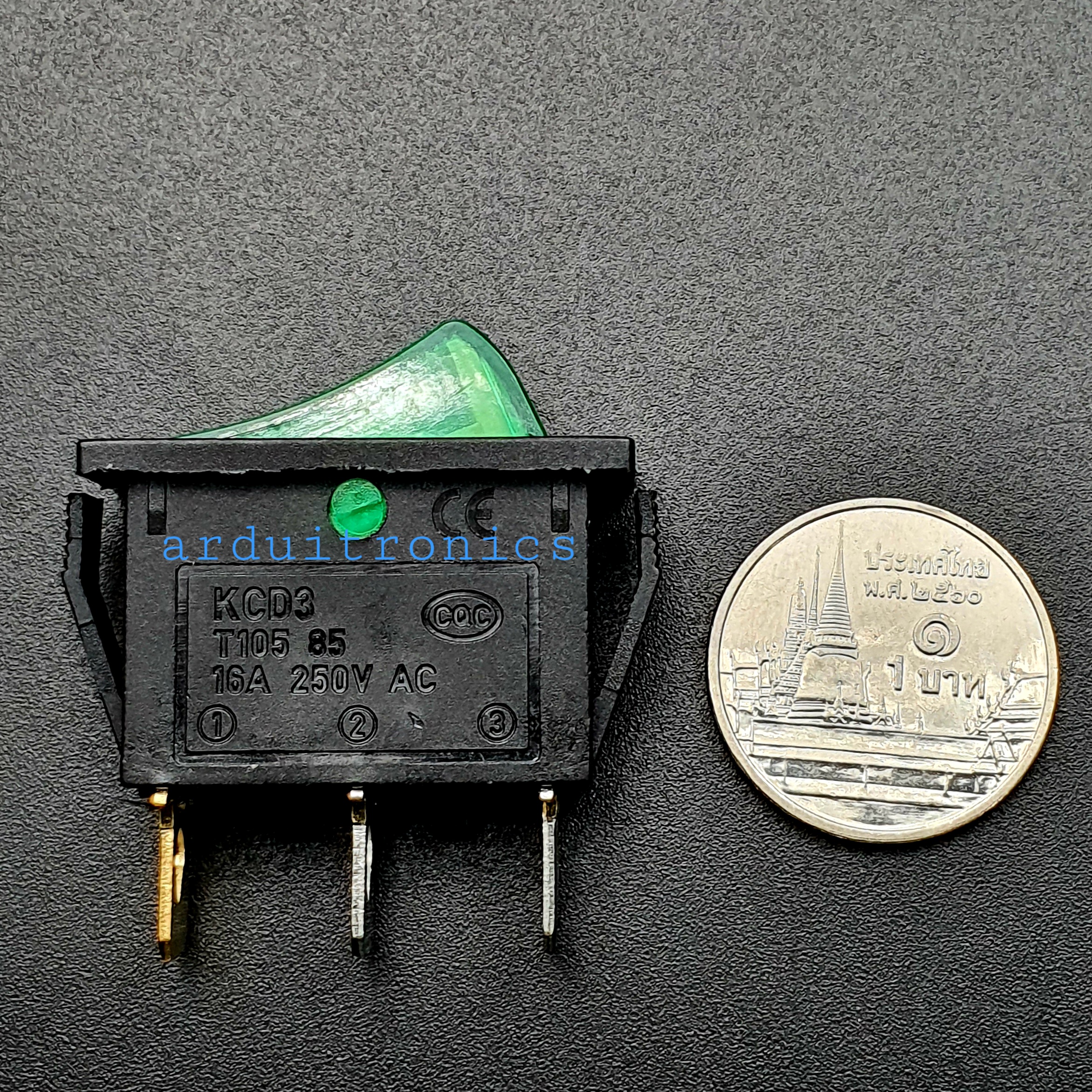 สวิตช์ไฟเปิด/ปิด KCD3-101N 15A 250VAC (3 ขา สีเขียว)