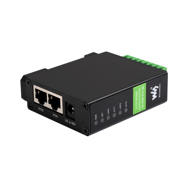 2-Ch RS485 to RJ45 Ethernet Serial Server, Dual channels RS485 independent operation, Dual Ethernet Ports with PoE Ethernet Port (ของแท้จาก Waveshare)