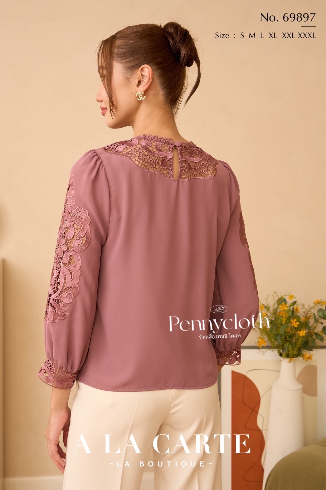 69897 เสื้อ A La Carte เสื้อชีฟองแต่งลูกไม้เนื้อทอ ช่วงอก และแขน by PENNY CLOTH