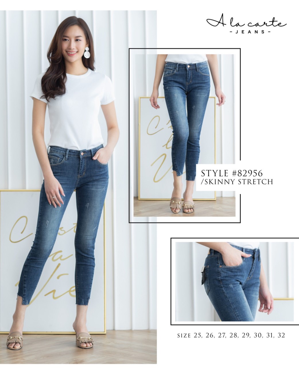 กางเกงยีนส์ ทรง Skinny 8 ส่วน สีเข้มฟอกสีและลายผ้ากำลังพอดี ปลายขามีดีเทล เก๋มาก ด้านข้างกุ๊นขอบอย่างดี ผ้ายืดเยอะ กระชับ เก็บทรงได้ดี ทั้งสีและแบบใส่ออกมาเพรียวค่ะ Size : 27 , 28 , 29 ค่ะ