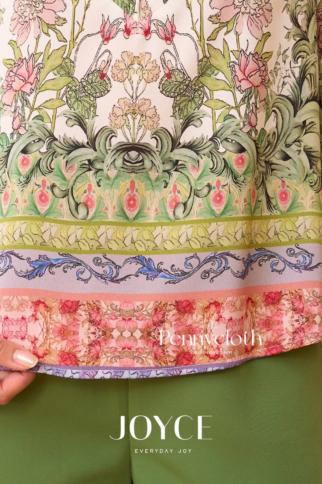 Joyce เสื้อเบลาเชิ้ตรุ่นใหม่ รหัส 7064 ผ้าจอร์เจียพิมพ์ลาย คอปก ว่าวี กระดุม 3 เม็ด ผ้าเนื้อดีใส่สบาย by PENNY CLOTH