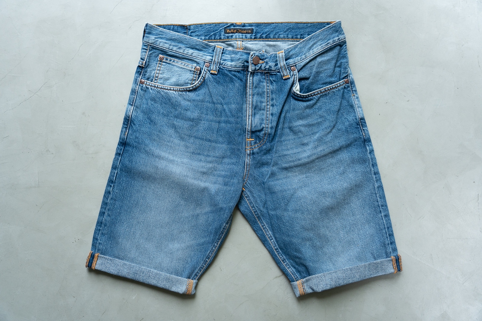 [DEFECT] Sleepy Sixten Celestial Orange ยีนส์ฟอก ขาสั้น Nudie ของแท้ 100%