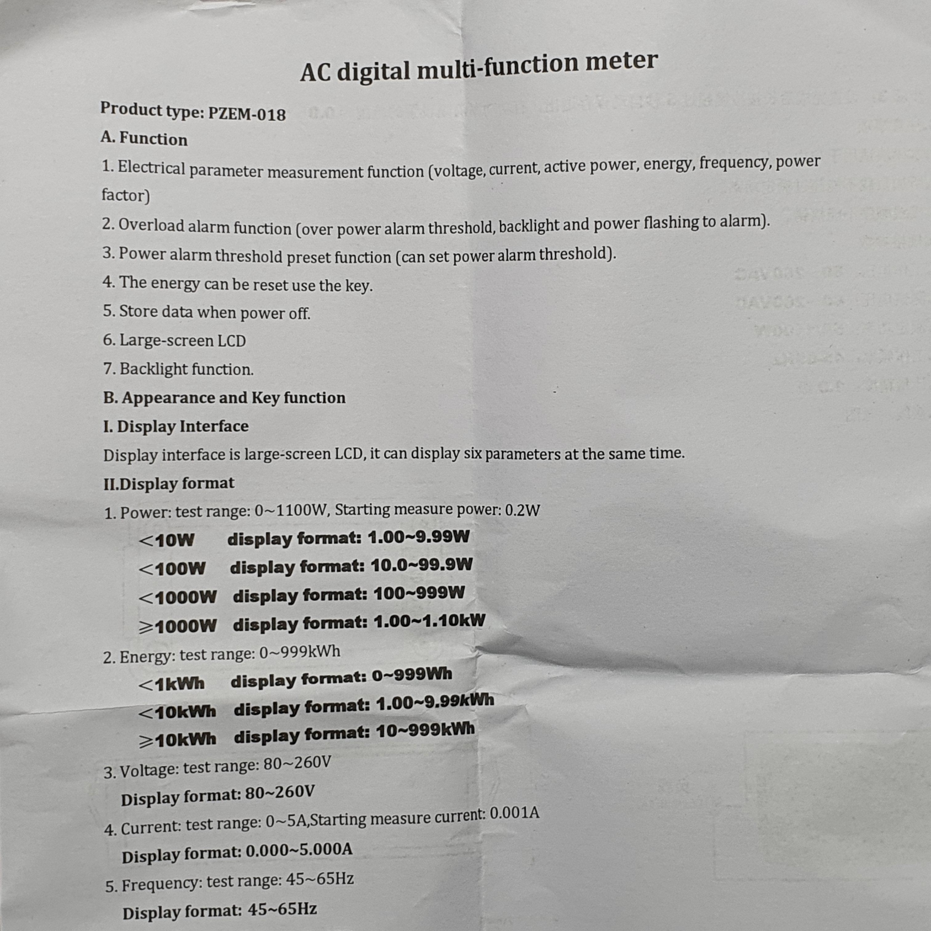PZEM-018 5A AC Digital Power Meter มิเตอร์วัดการใช้พลังงาน