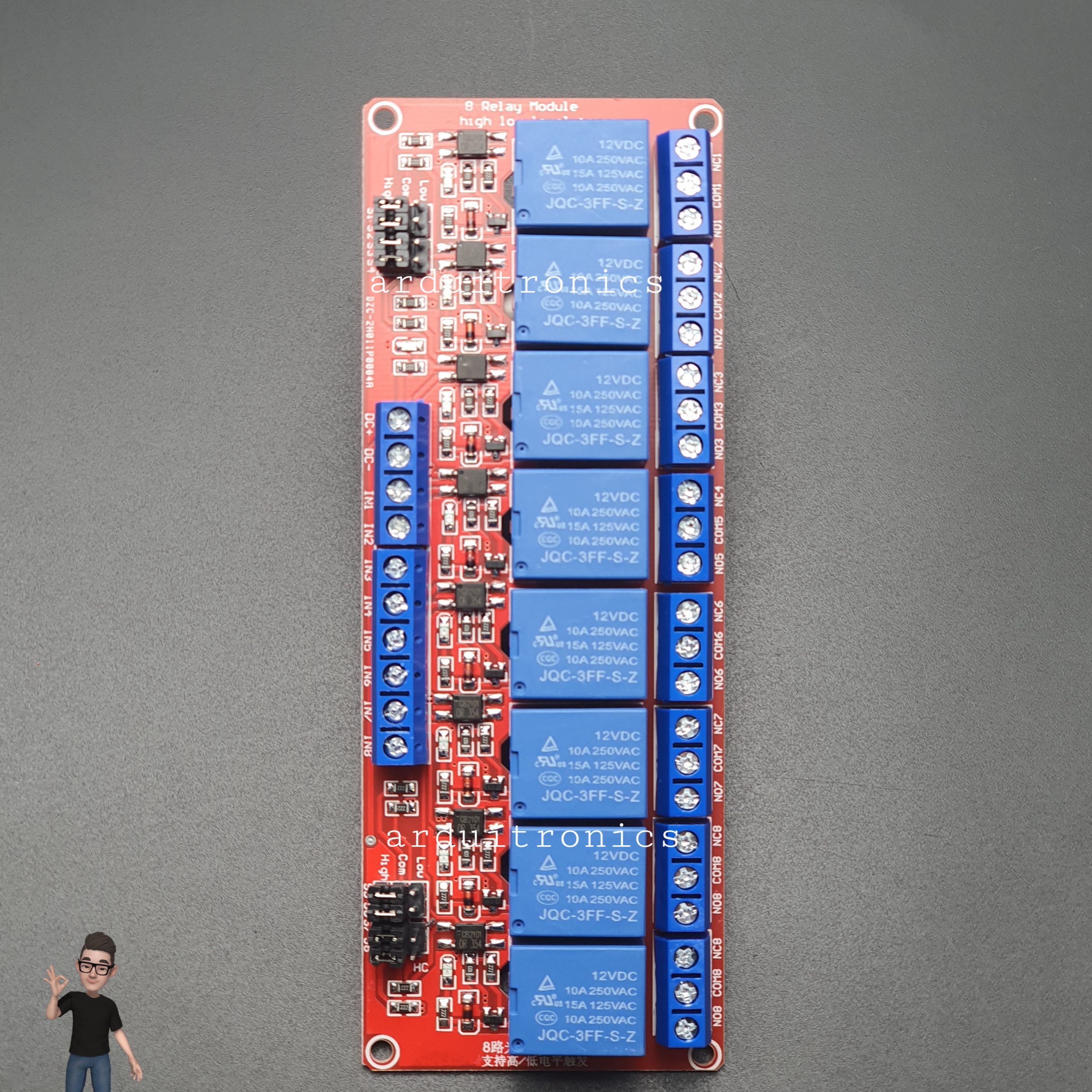 12V 8 Channel Relay High/Low Level Trigger Relay Module (Red PCB)
