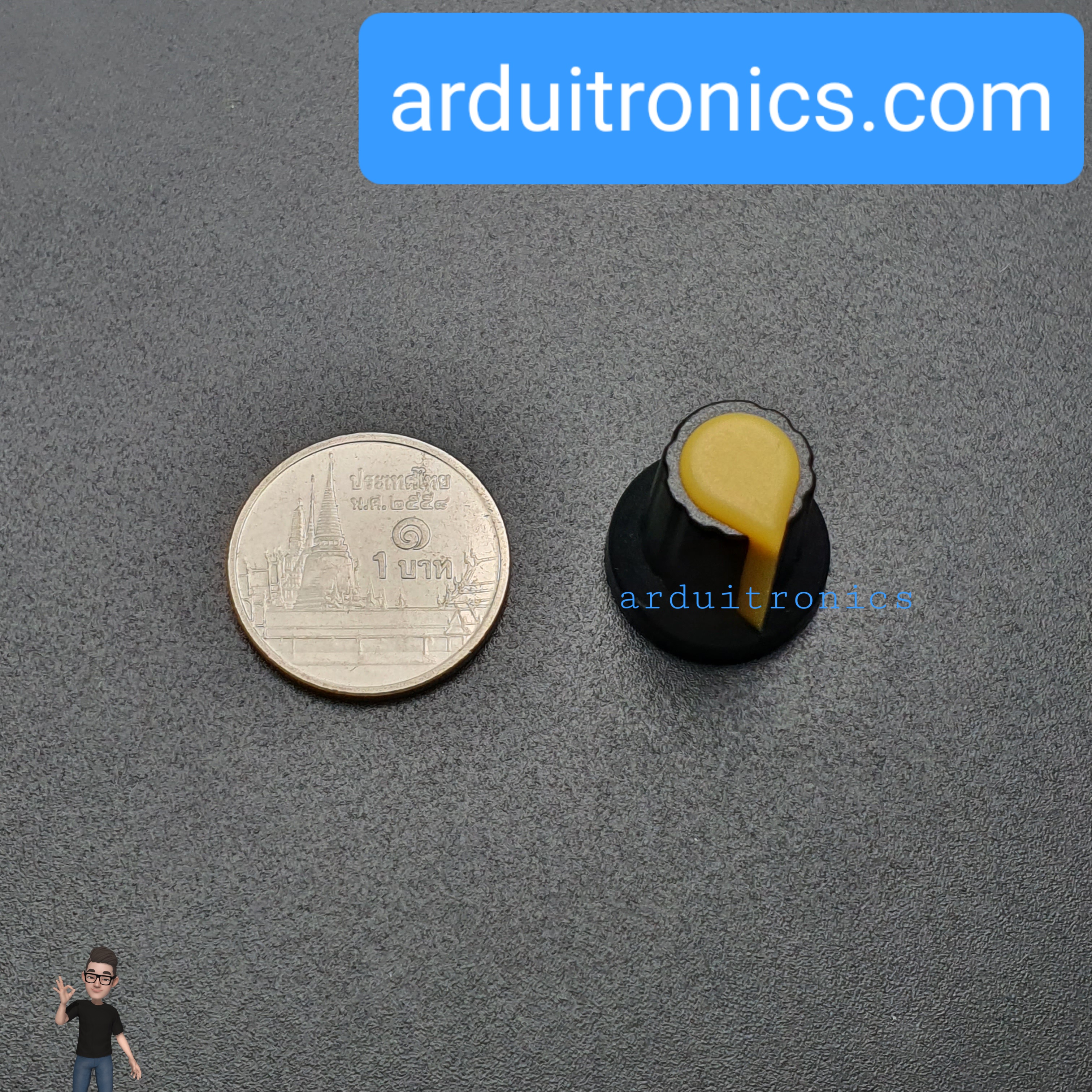 Yellow สีเหลือง หัวจุกหมุนสำหรับตัวต้านทานปรับค่าได้ WH148 Plastic Knob Potentiometer Size 15X17mm