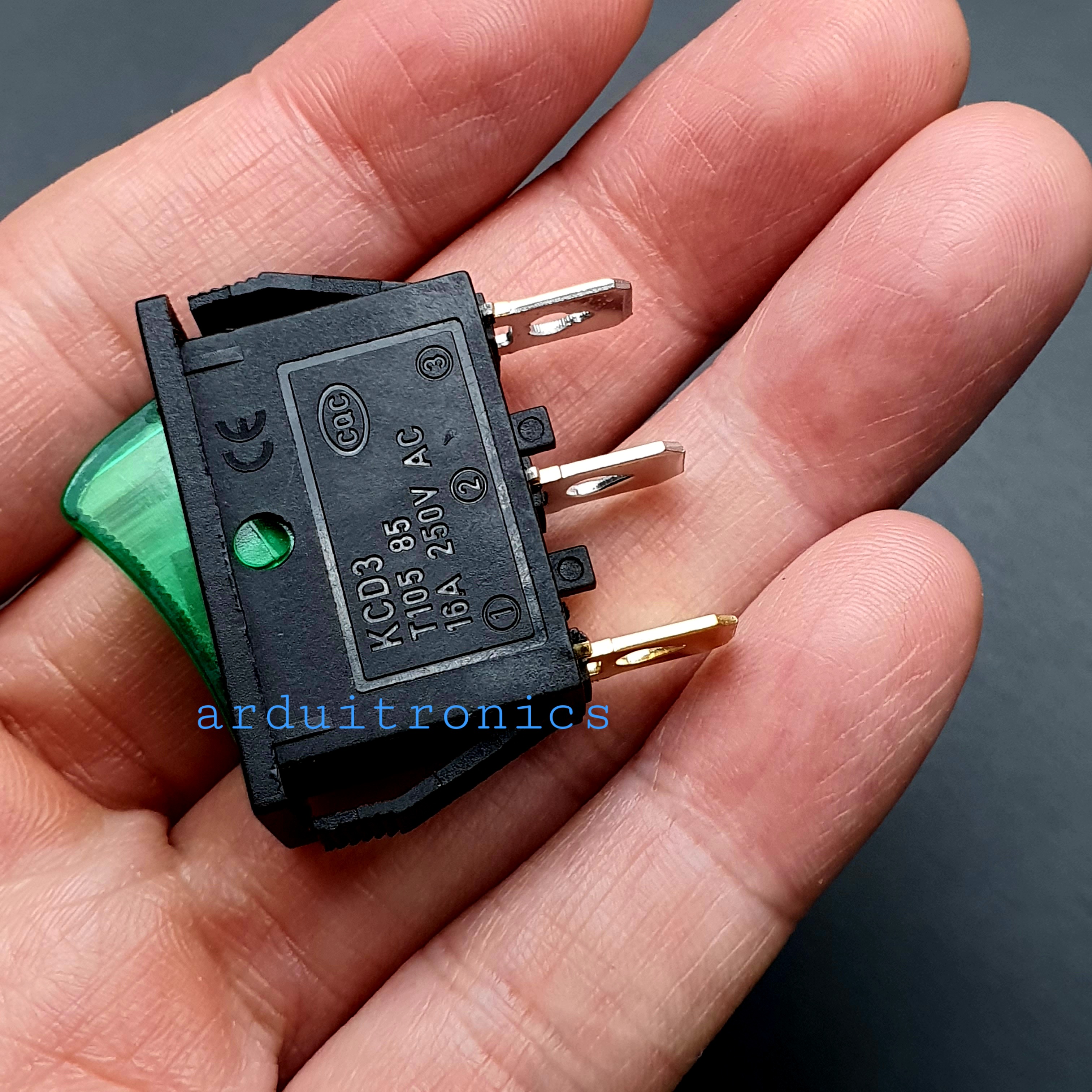 สวิตช์ไฟเปิด/ปิด KCD3-101N 15A 250VAC (3 ขา สีเขียว)