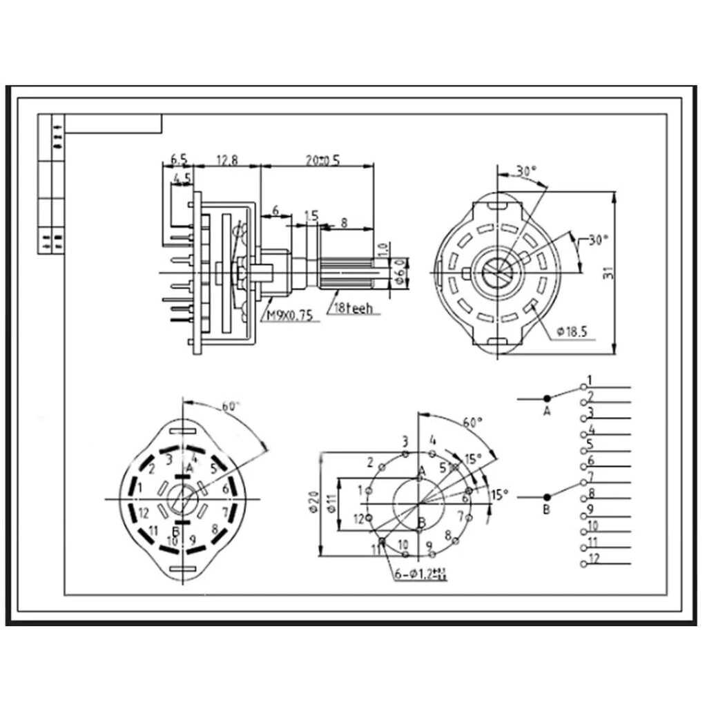 ซีเลคเตอร์สวิทช์ RS25 สวิตซ์หมุน (2P4T) - RS25 Switch Selector