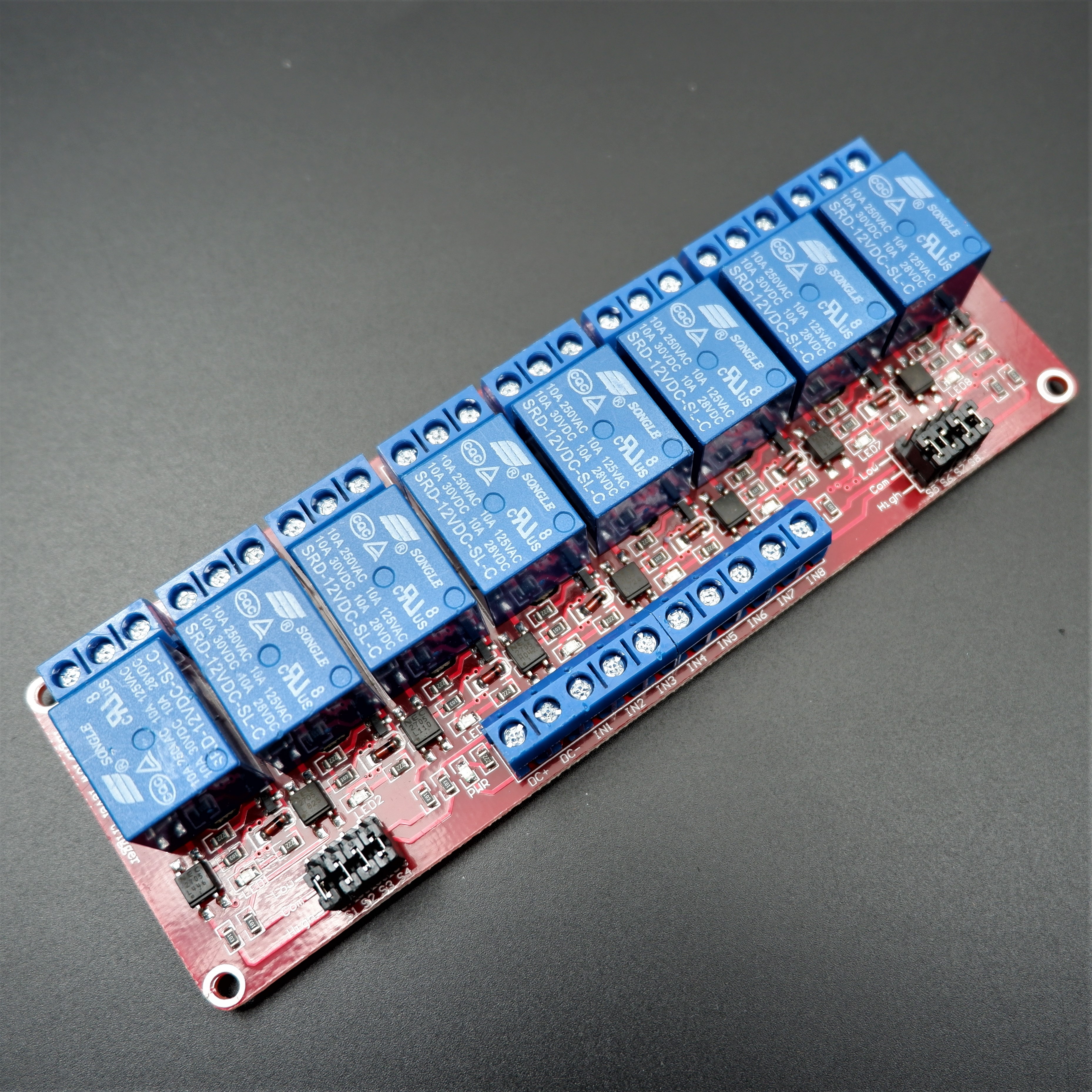 12V 8 Channel Relay High/Low Level Trigger Relay Module (Red PCB)