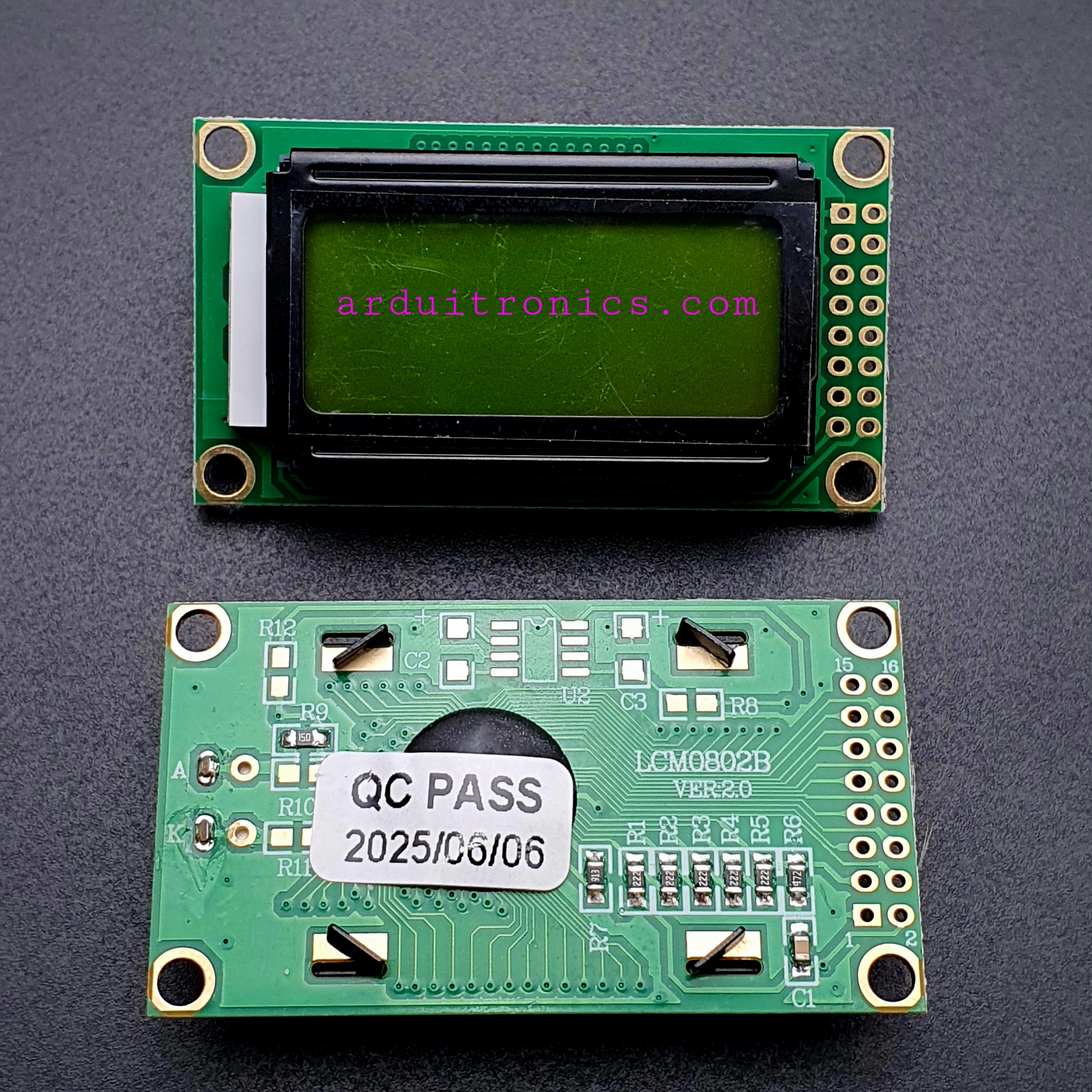 LCM0802B 3.3V 8x2 Character LCD 0802 (Yellow-Green Screen with Backlight)