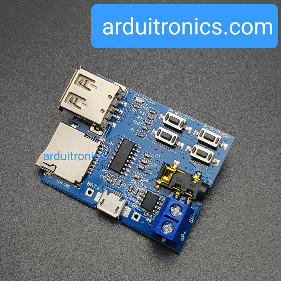 โมดูลเล่นเพลง MP3 รองรับ SD Card และ FlashDrive พร้อม Jack 3.5 ต่อกับหูฟังหรือเครื่องขยายเสียง