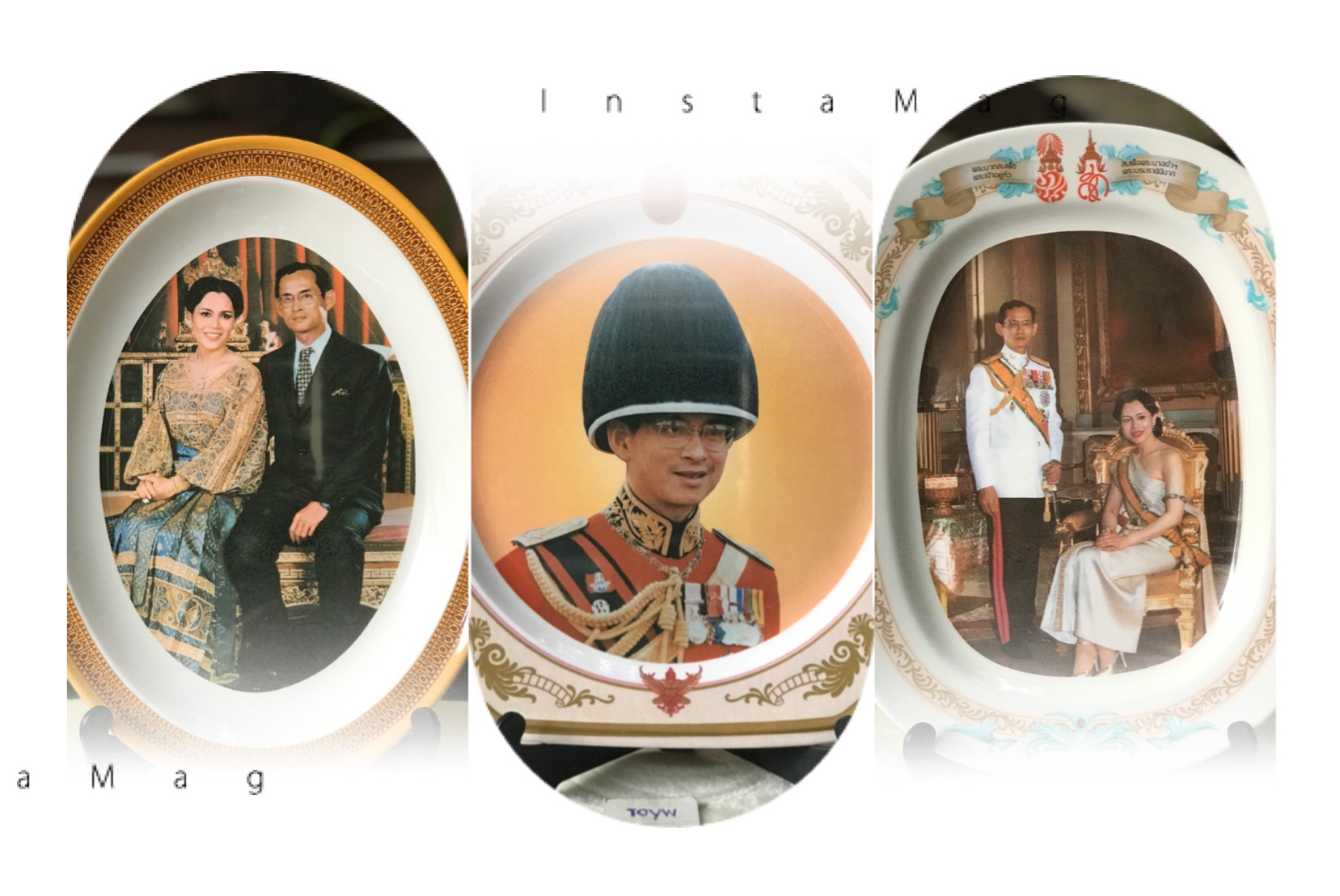 ราคาต่อชิ้น ￼งานเก่า Rare Item Show Plate จานโชว์ตั้งโต๊ะ/แขวนผนัง(เนื้อเมลามีน) ในหลวง รัชกาลที่ 9 และพระราชินี