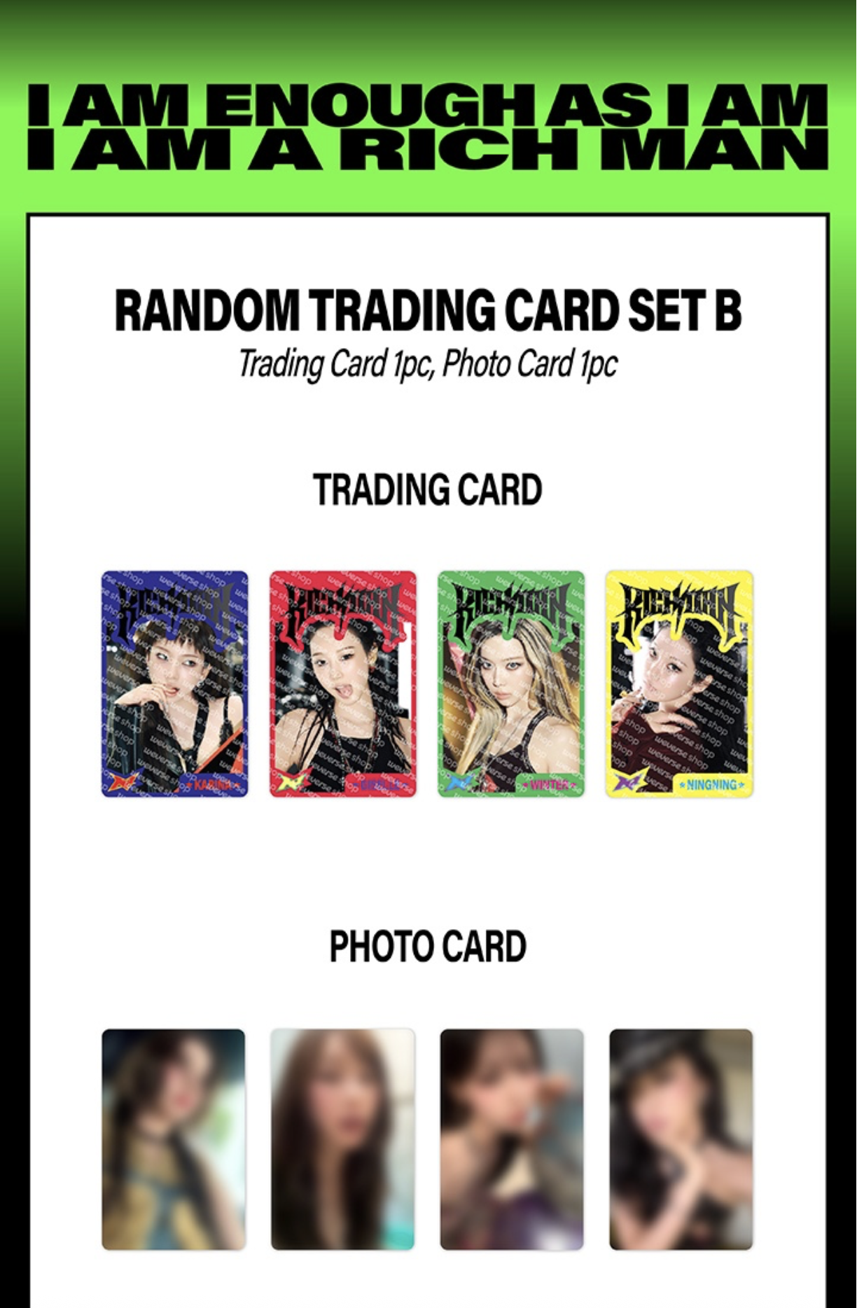 aespa -aespa WEEK RichMan POP-UP OFFICIAL MD ONLINE -RANDOM TRADING CARD SET B. .สุ่ม อย่างละ 1 . ใบ