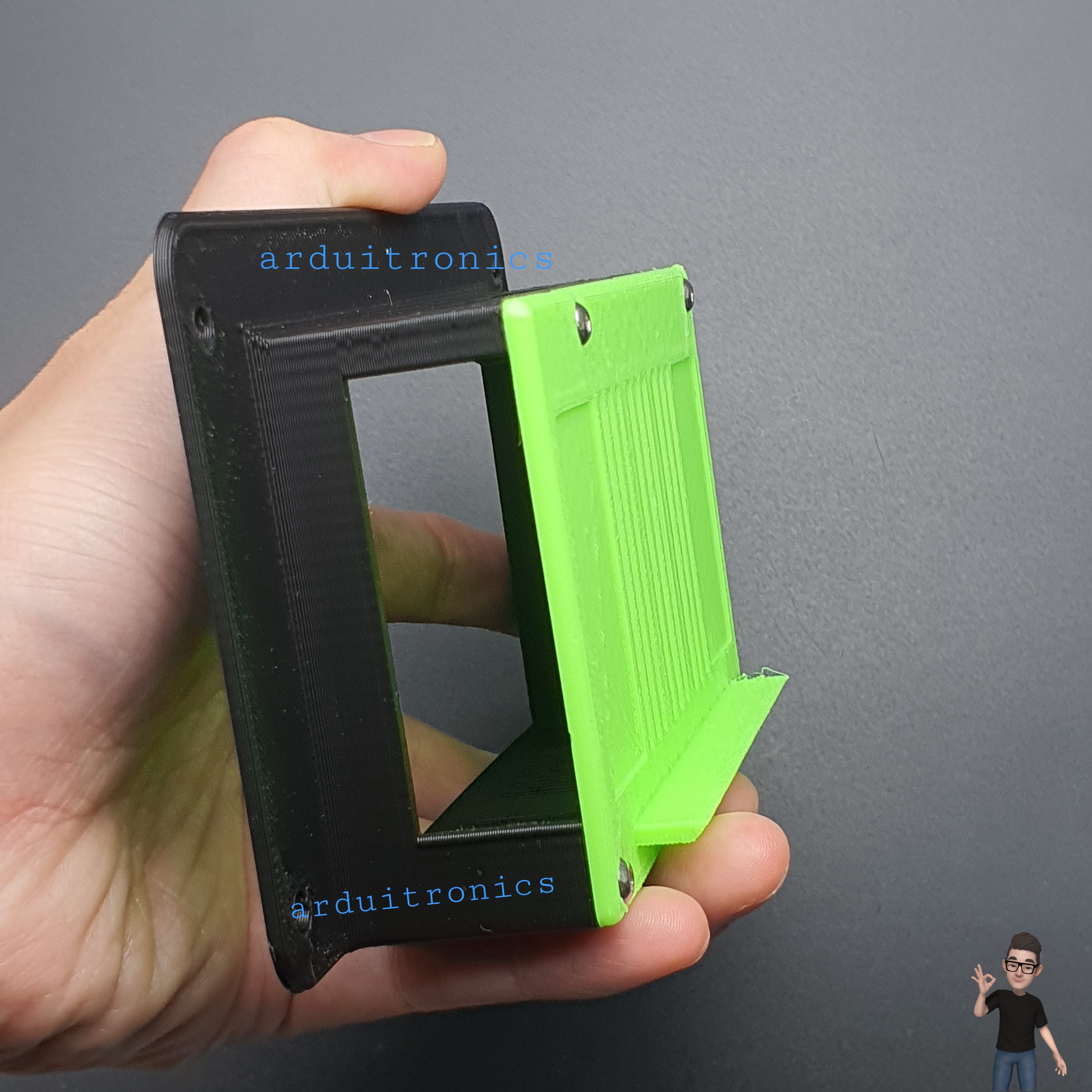 3D Printed Screen Case (Green) for Raspberry Pi Official 7 inch LCD Touchscreen
